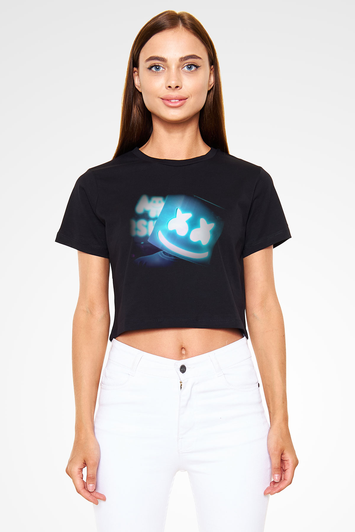 Marshmello Siyah Crop Top Tişört