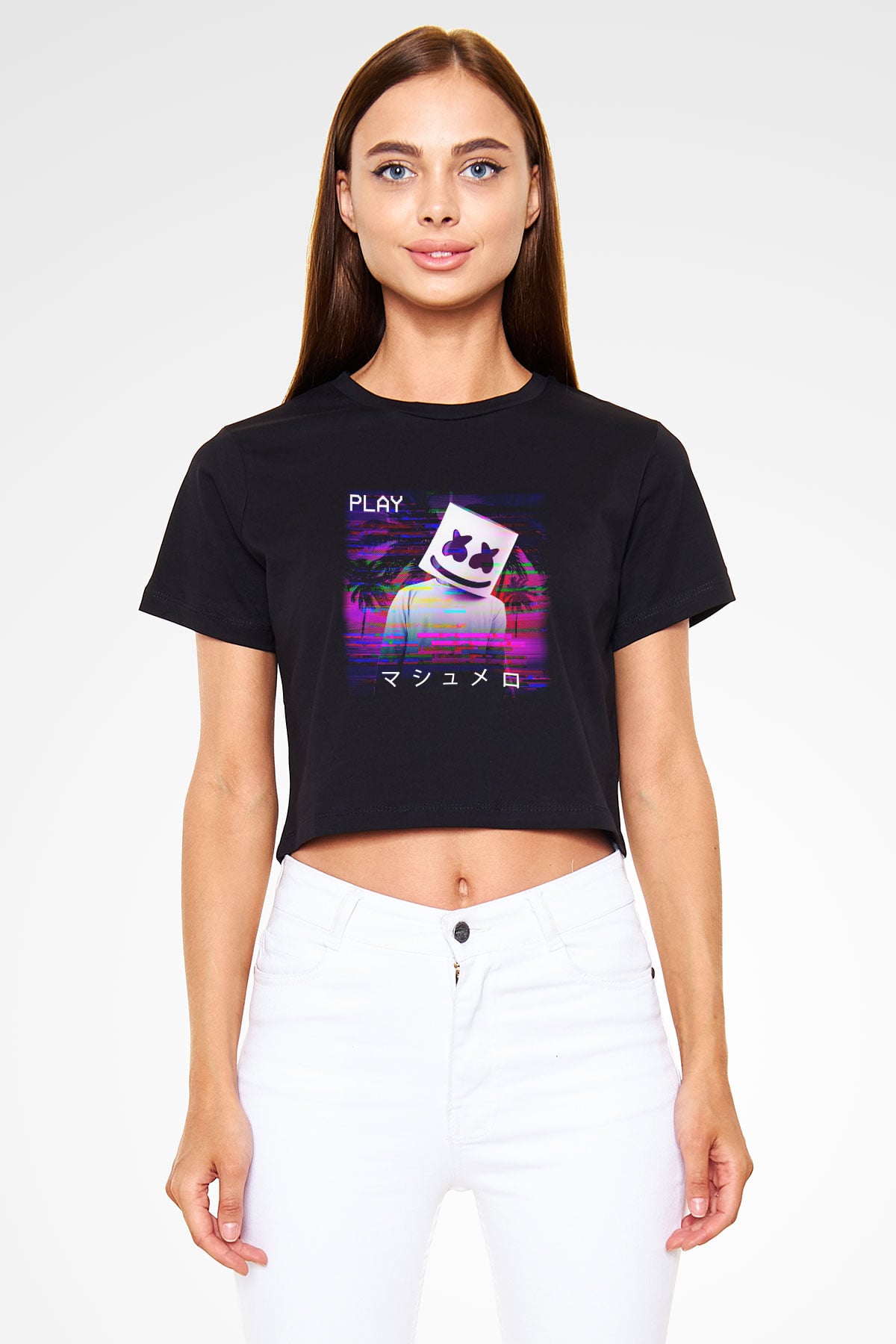 Marshmello Siyah Crop Top Tişört