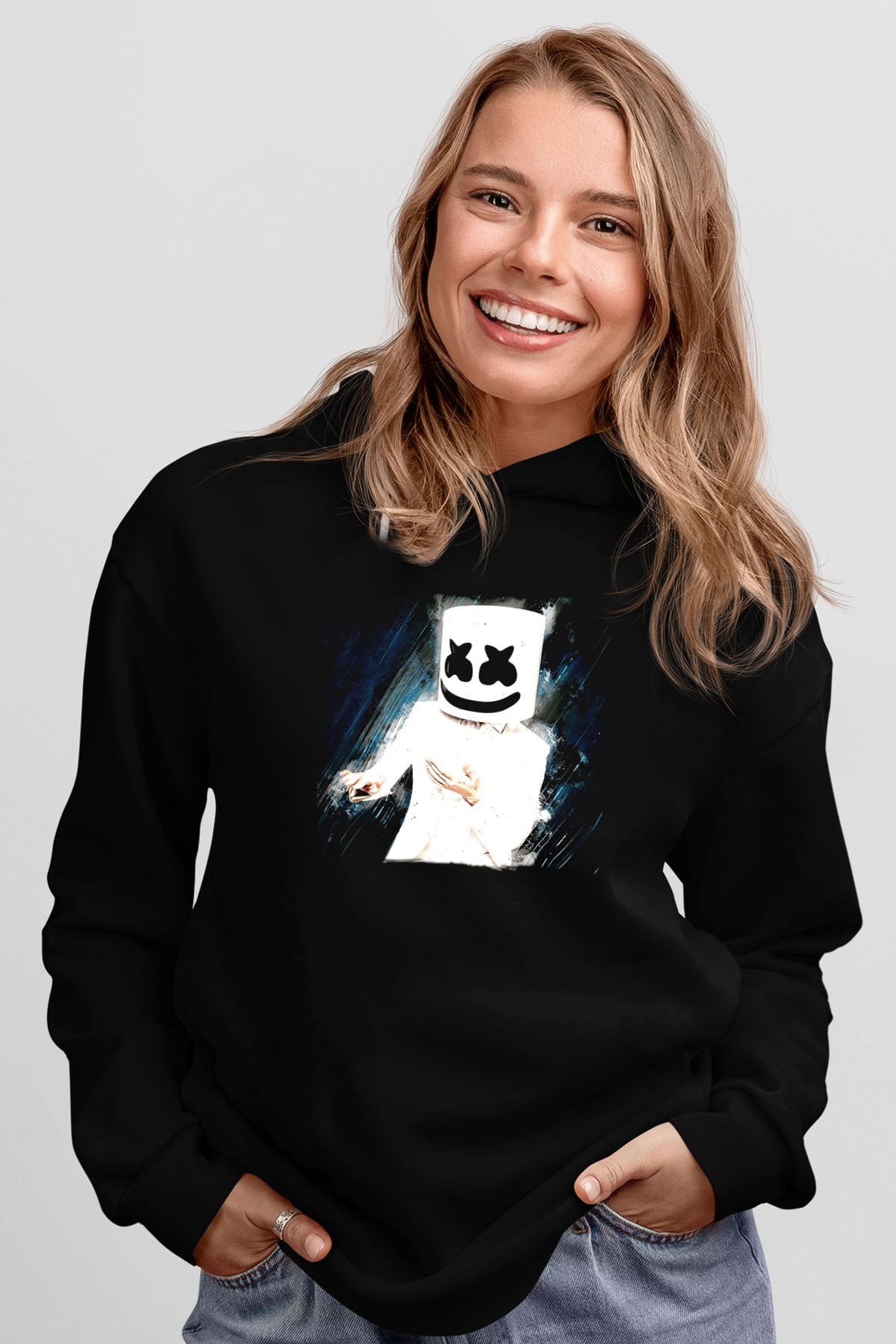 Marshmello Siyah Unisex Kapüşonlu Sweatshirt