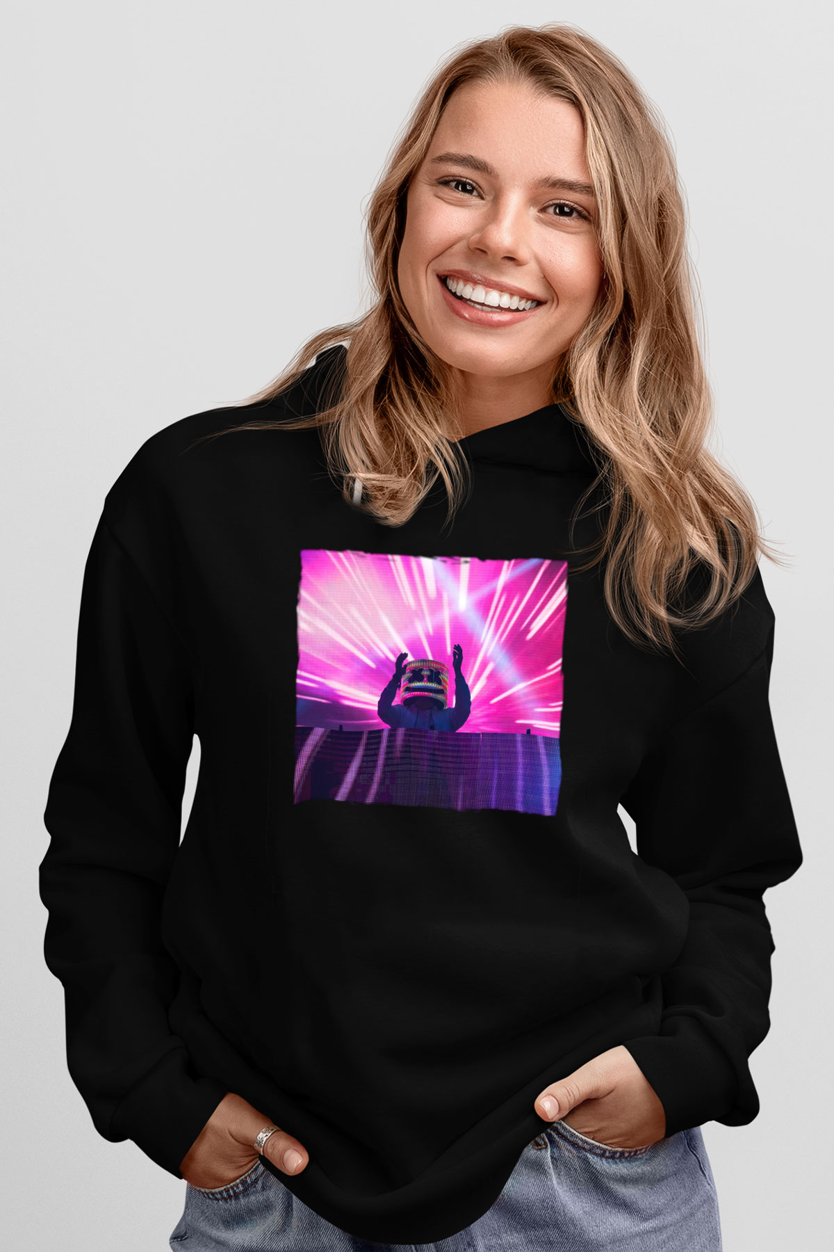 Marshmello Siyah Unisex Kapüşonlu Sweatshirt