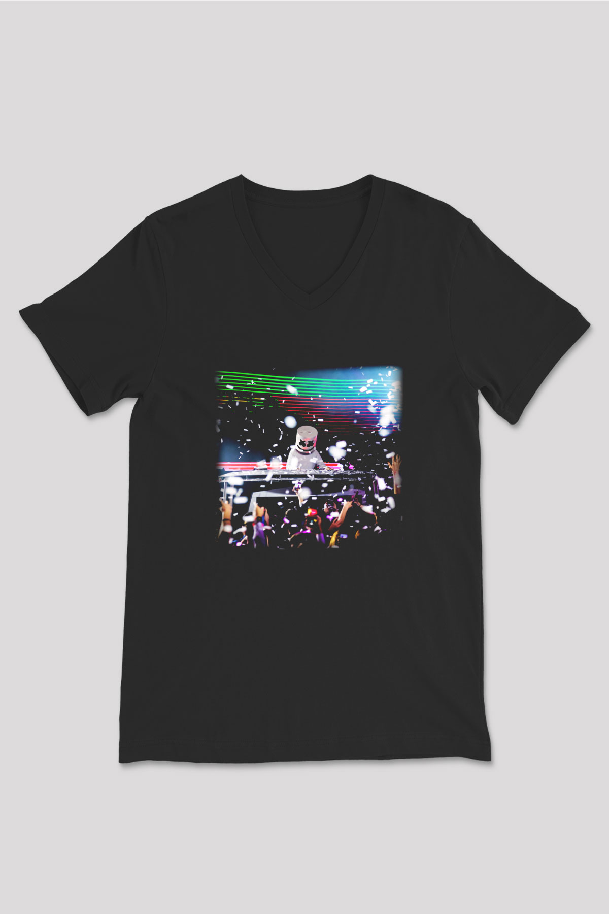 Marshmello Siyah Unisex V Yaka Tişört T-Shirt