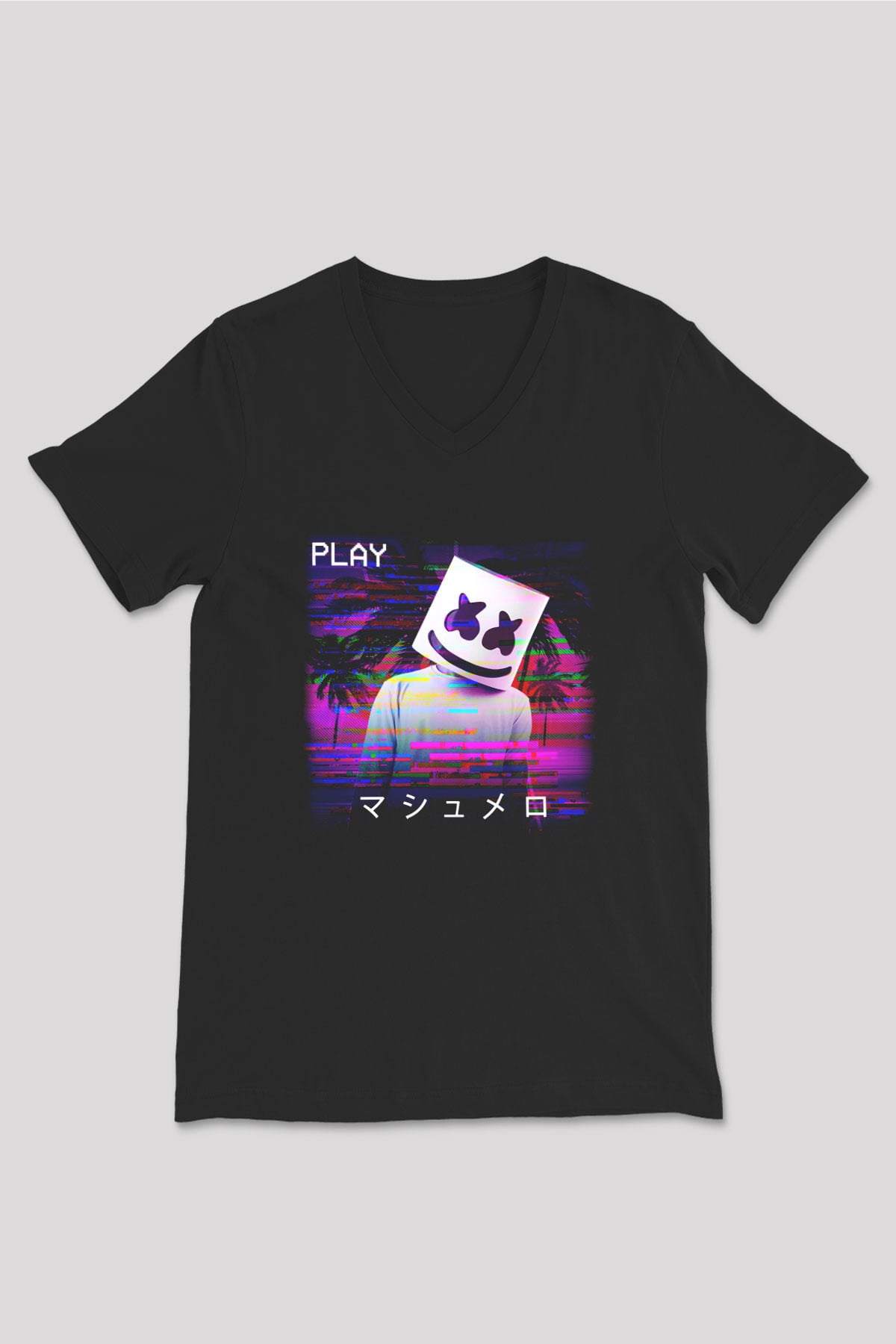 Marshmello Siyah Unisex V Yaka Tişört T-Shirt