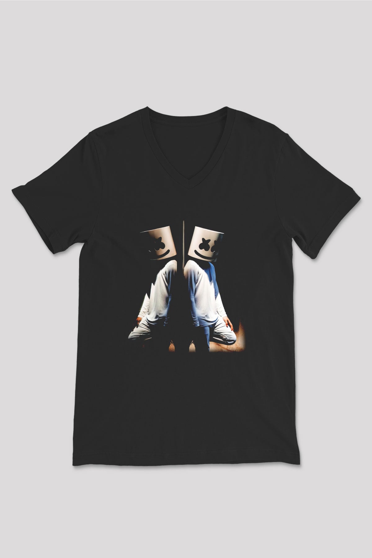 Marshmello Siyah Unisex V Yaka Tişört T-Shirt