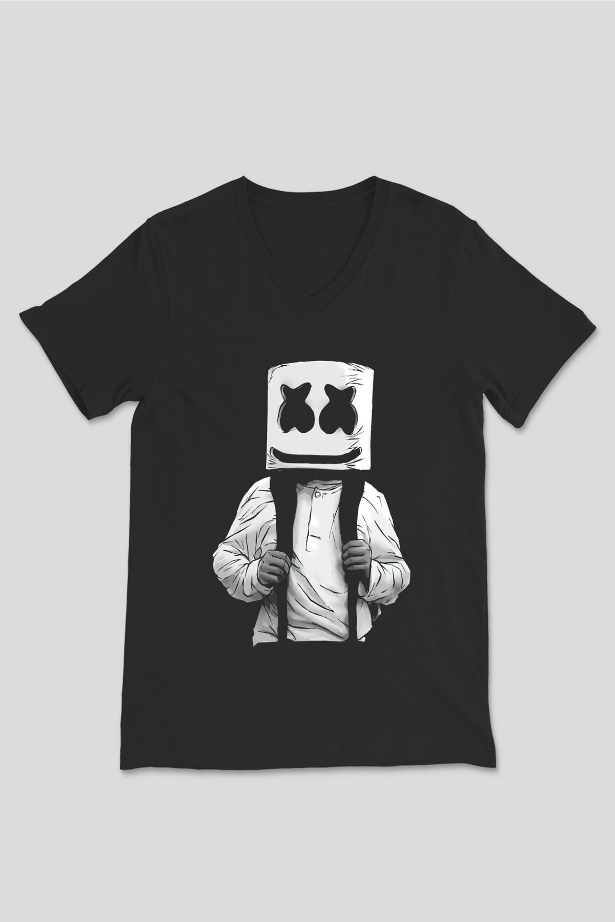 Marshmello Siyah Unisex V Yaka Tişört T-Shirt