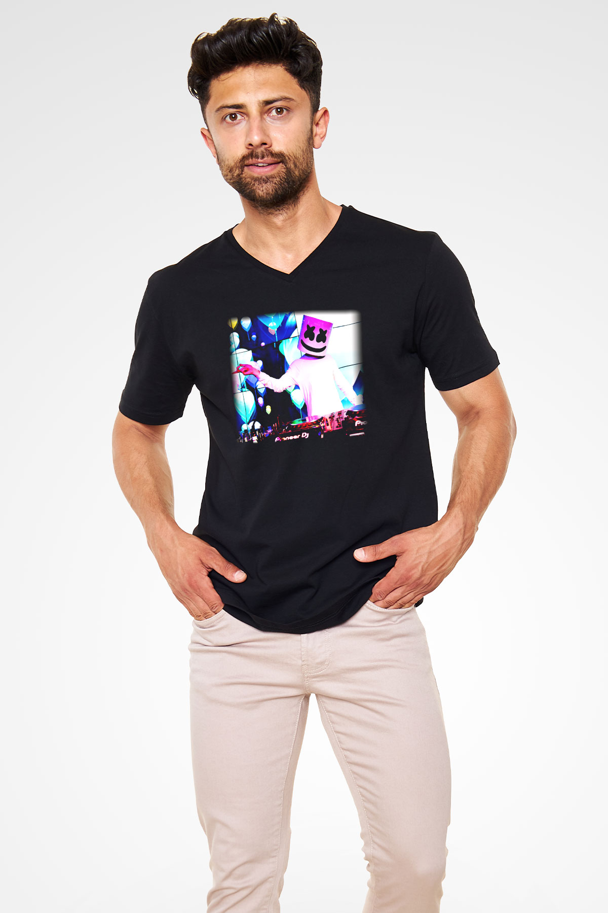 Marshmello Siyah Unisex V Yaka Tişört T-Shirt