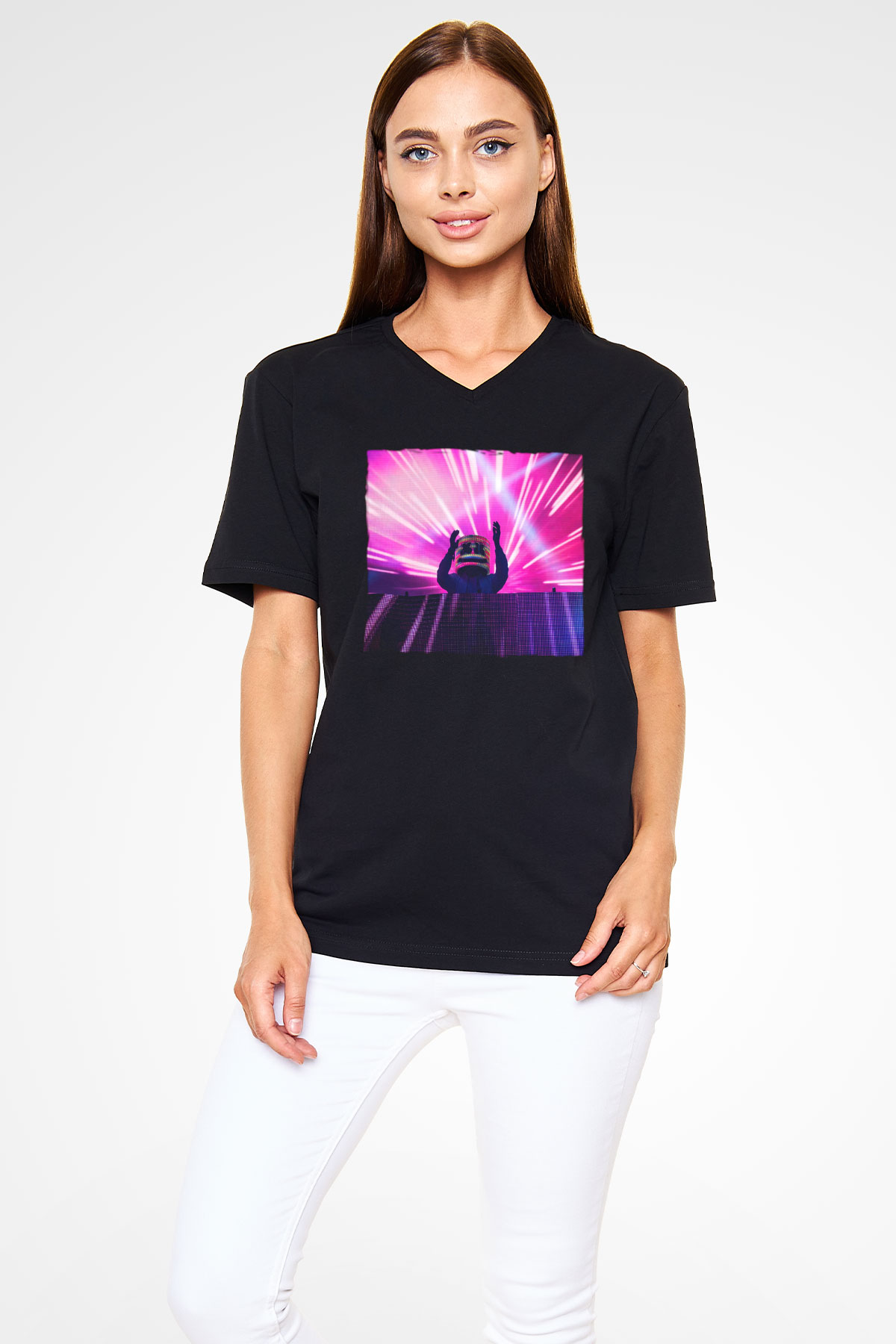 Marshmello Siyah Unisex V Yaka Tişört