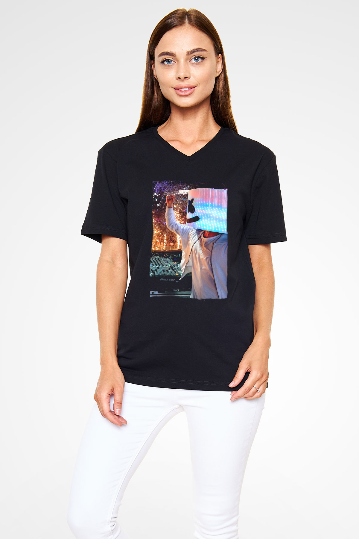 Marshmello Siyah Unisex V Yaka Tişört