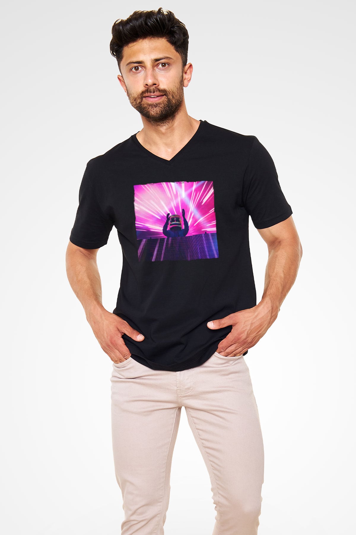 Marshmello Siyah Unisex V Yaka Tişört