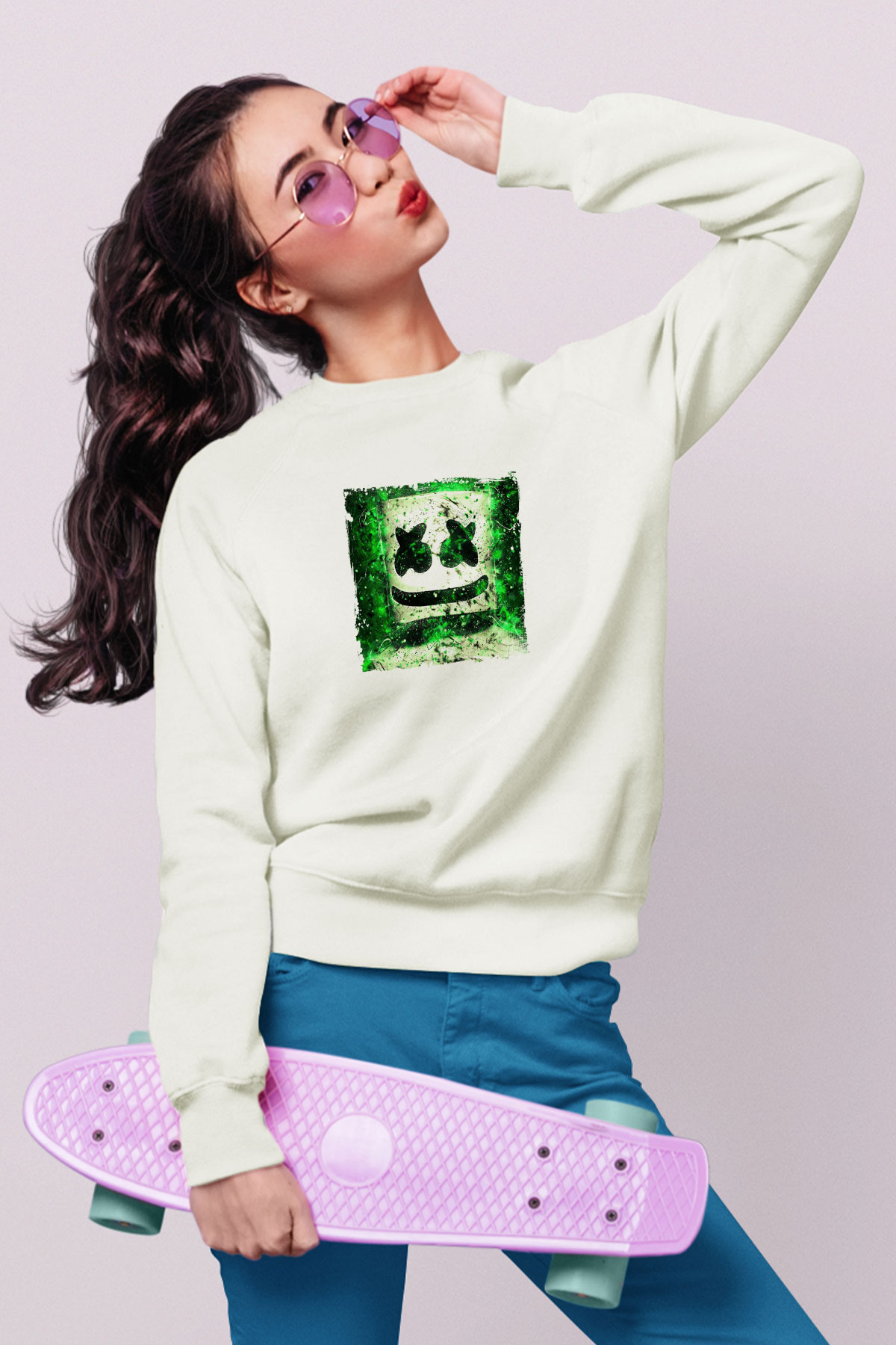 MarshmelloBaskılı Beyaz Sweatshirt
