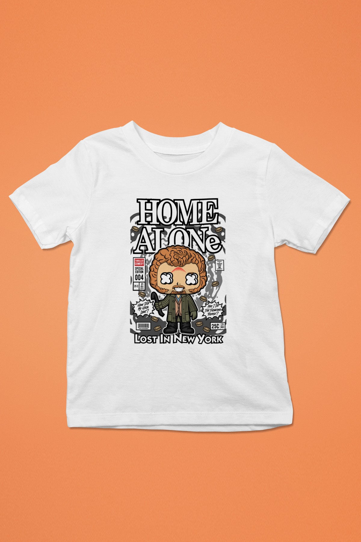 Marv Evde Tek Başına Baskılı Unisex Beyaz Çocuk Tişört