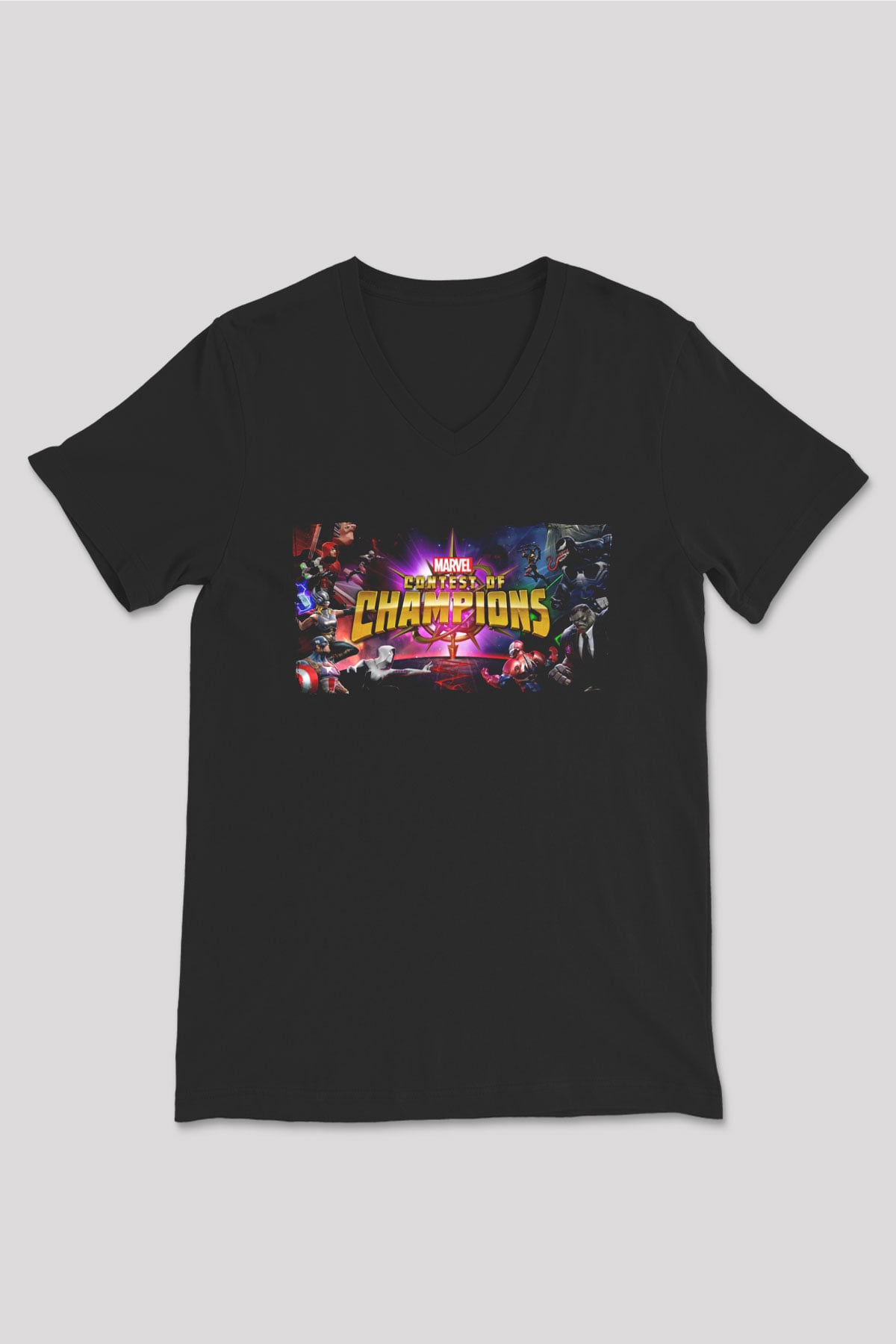 Marvel Contest of Champions Siyah Unisex V Yaka Tişört