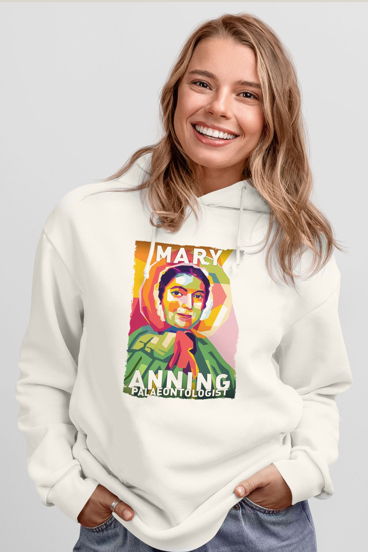 Mary Anning Baskılı Unisex Ekru Hoodie