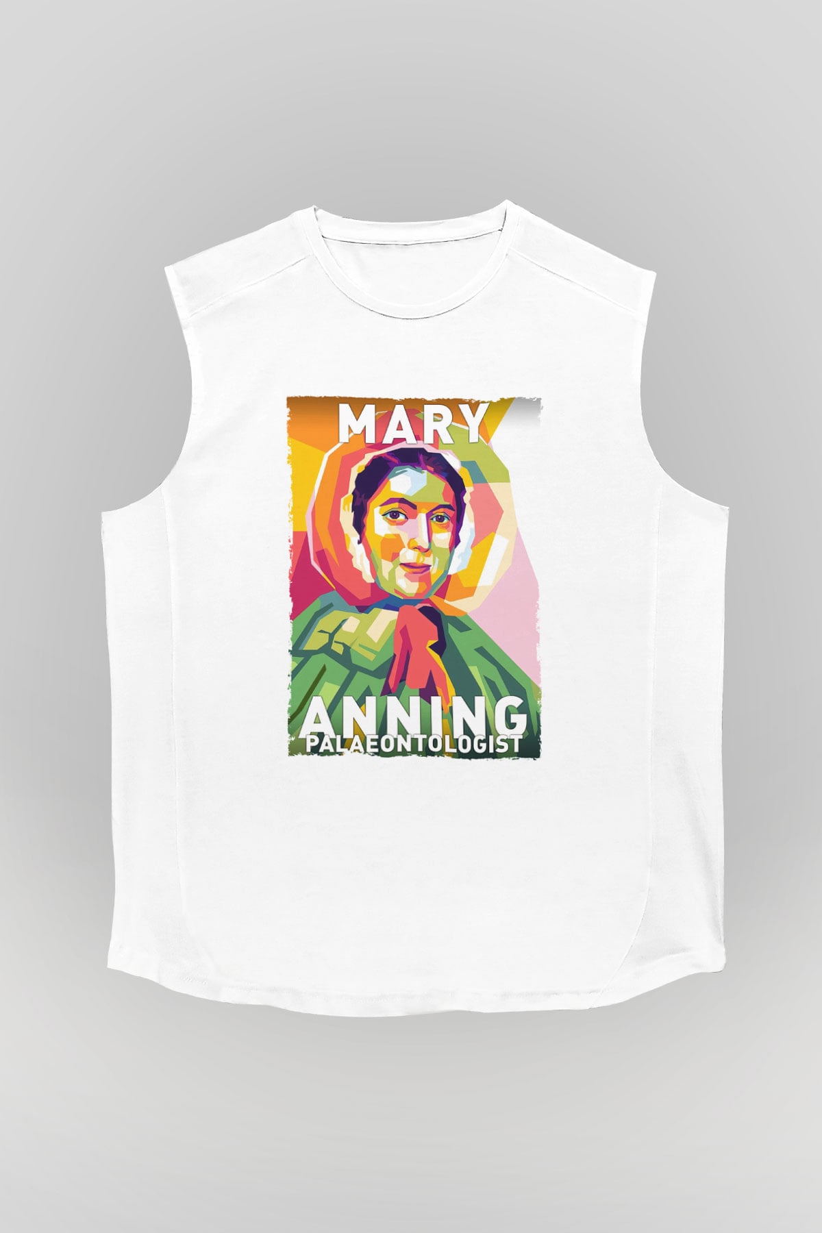 Mary Anning Baskılı Unisex Kolsuz Beyaz Tişört - Tshirt