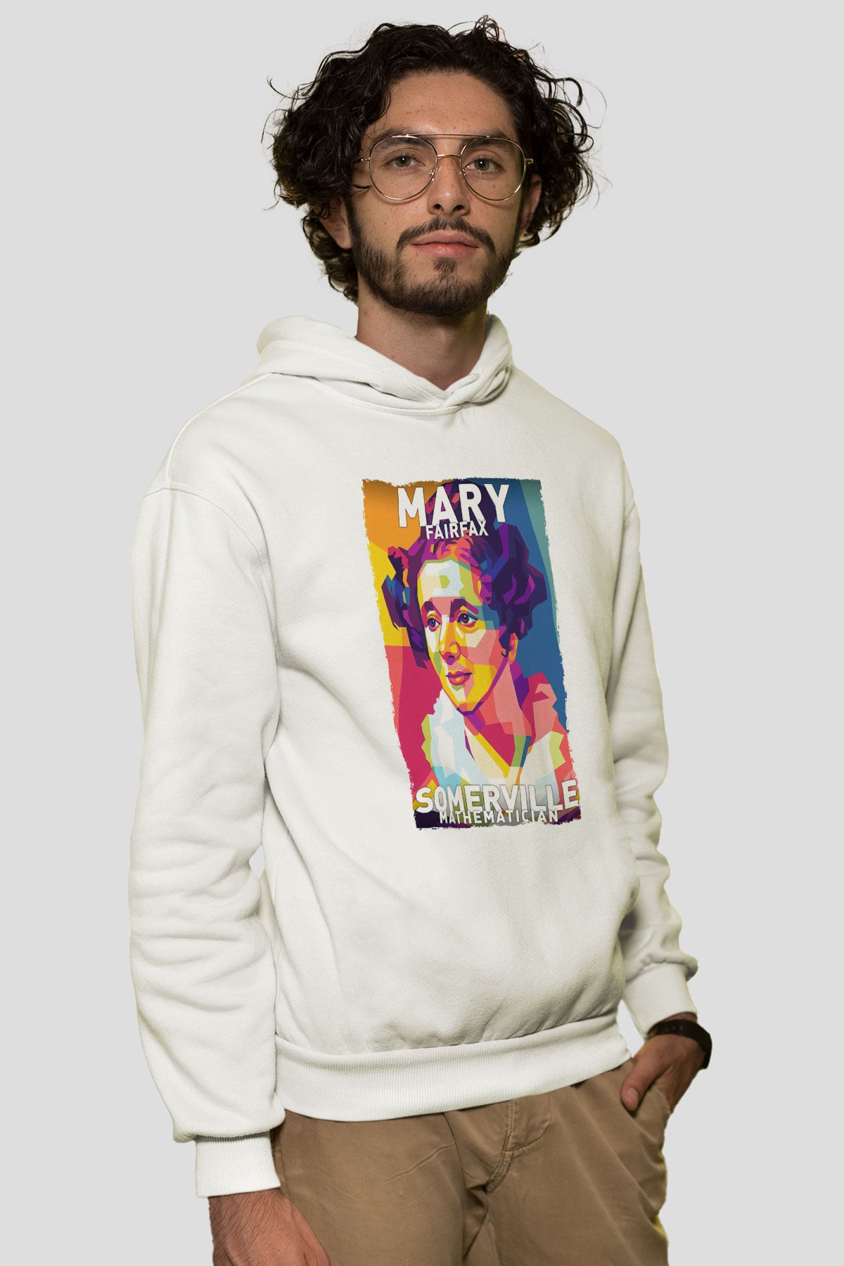 Mary Fairrfax Somerville Baskılı Unisex Ekru Hoodie