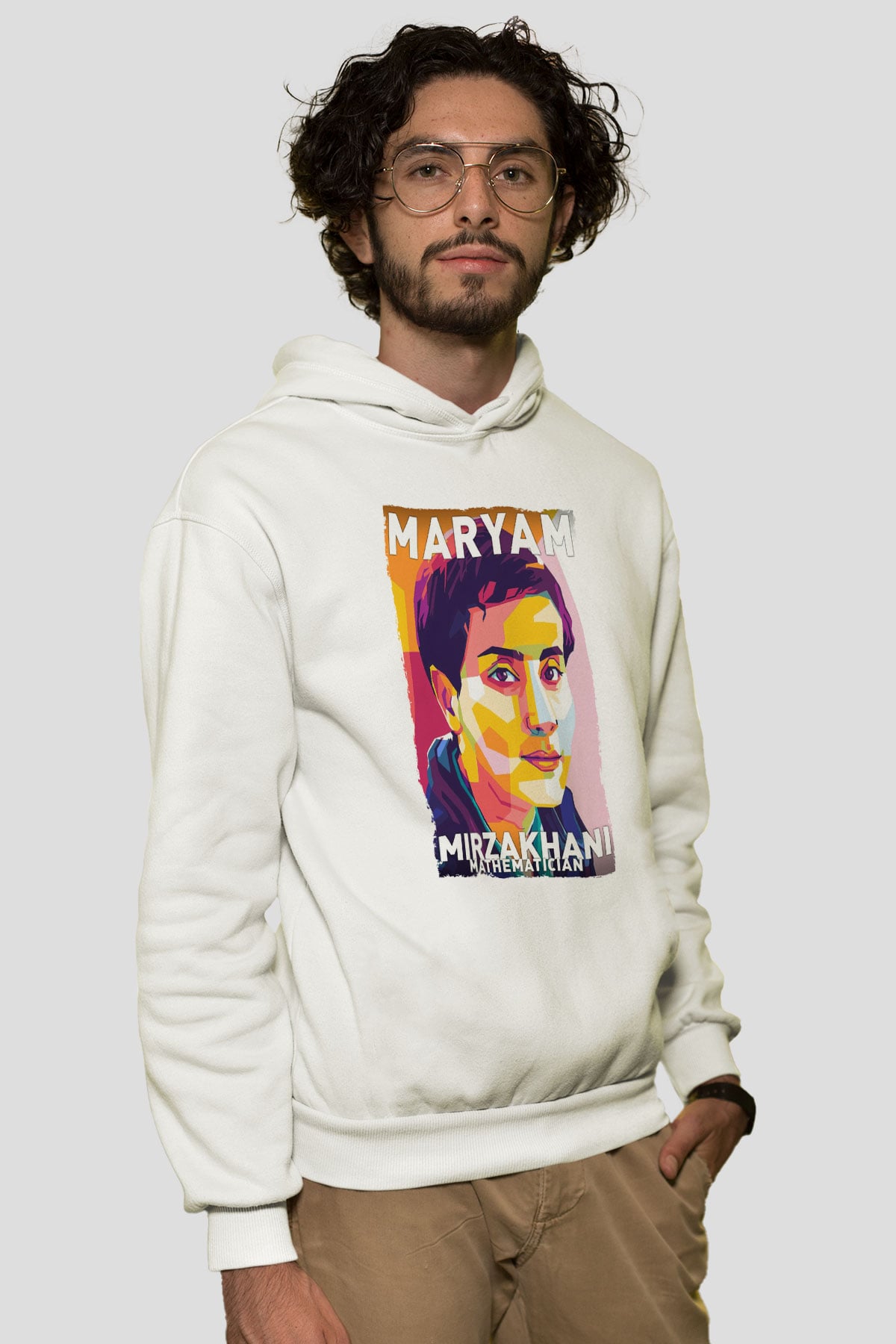 Maryam Mirzakhani Baskılı Unisex Ekru Hoodie