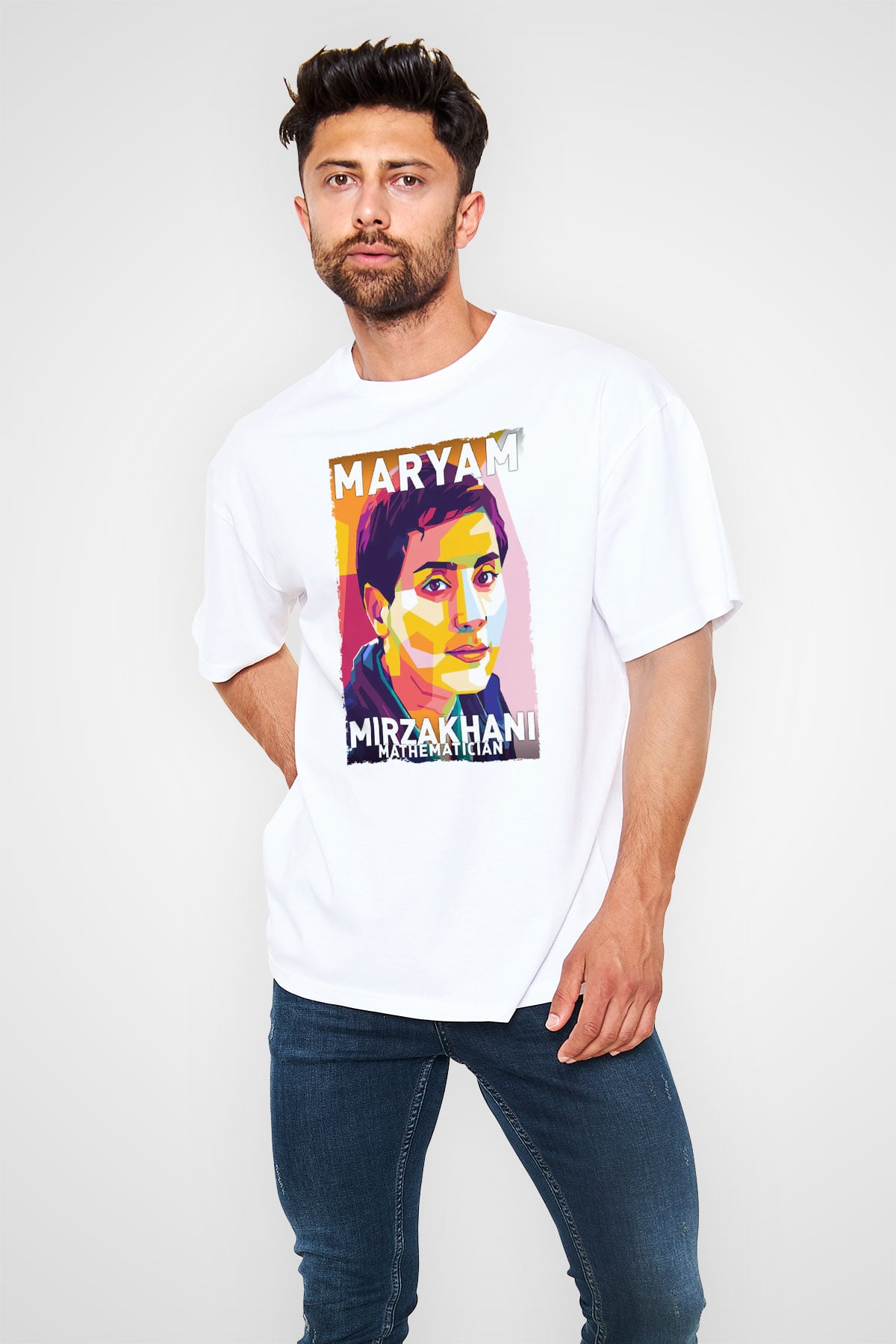 Maryam Mirzakhani Baskılı Unisex Oversize Beyaz Tişört - Tshirt