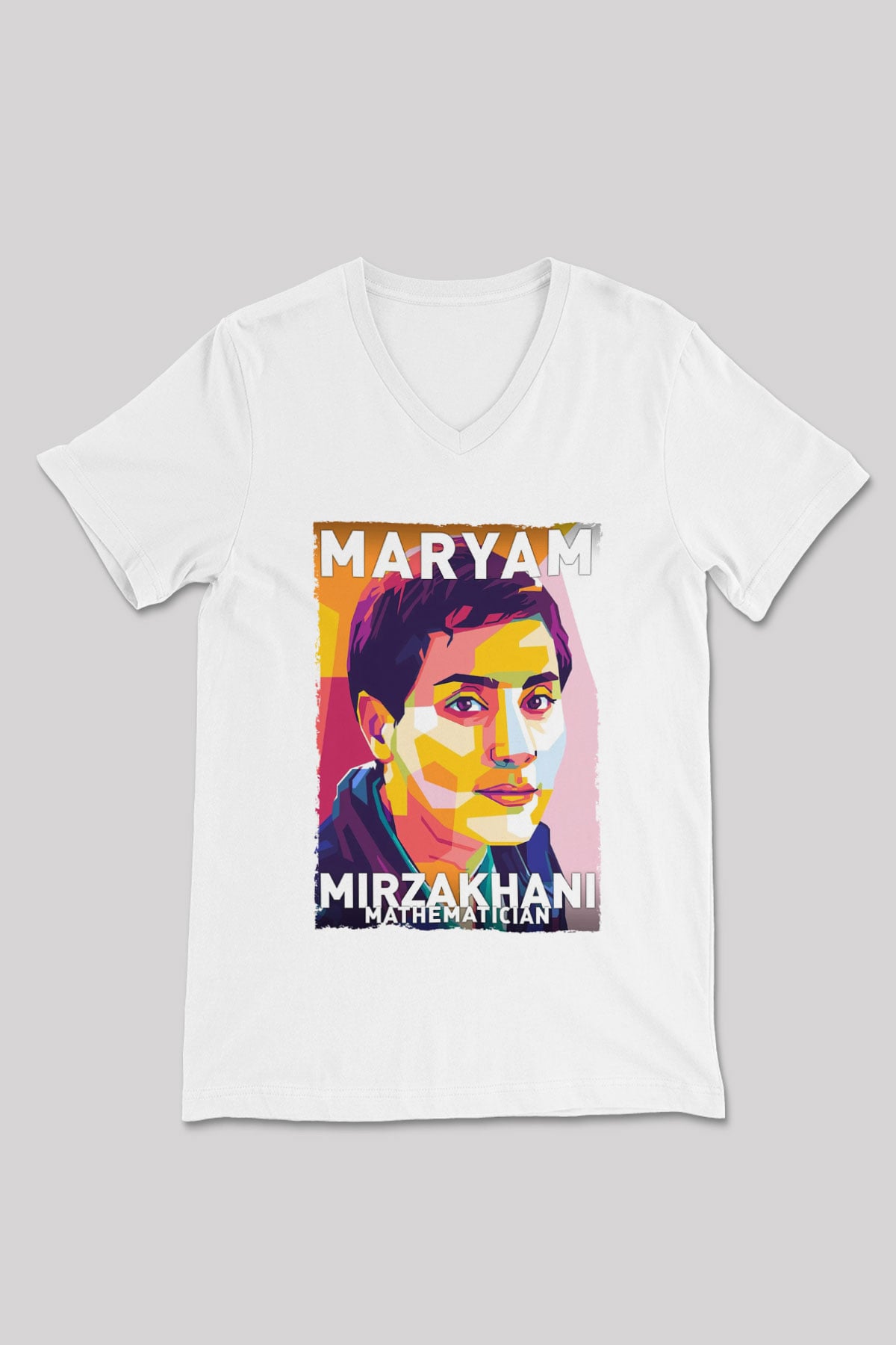 Maryam Mirzakhani Baskılı Unisex V Yaka Beyaz Tişört - Tshirt
