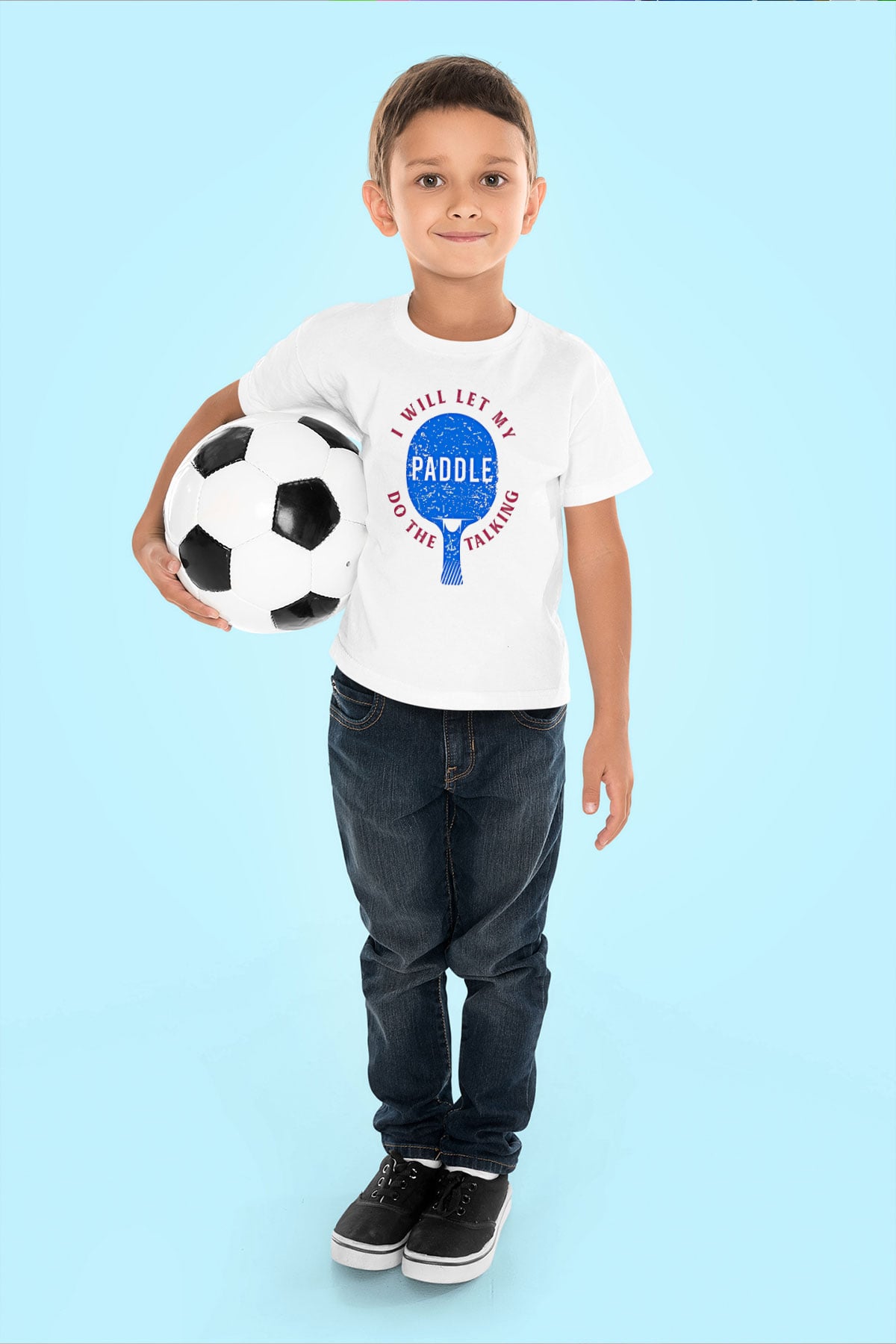 Masa Tenisi Baskılı Unisex Beyaz Çocuk Tişört - Tshirt
