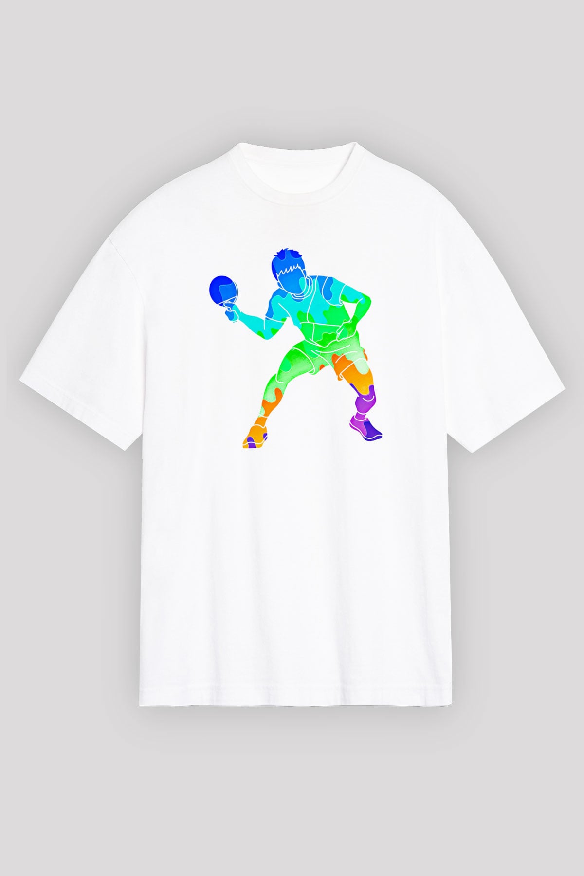 Masa Tenisi Baskılı Unisex Beyaz Oversize Tişört - Tshirt