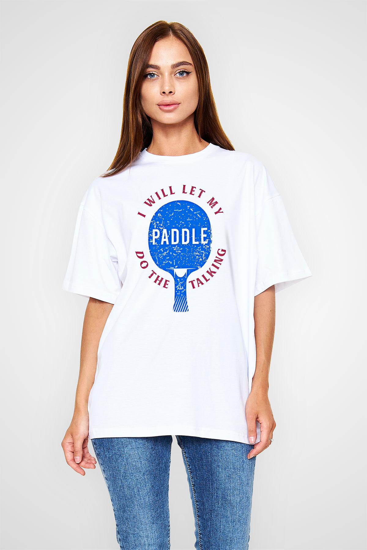 Masa Tenisi Baskılı Unisex Beyaz Oversize Tişört - Tshirt