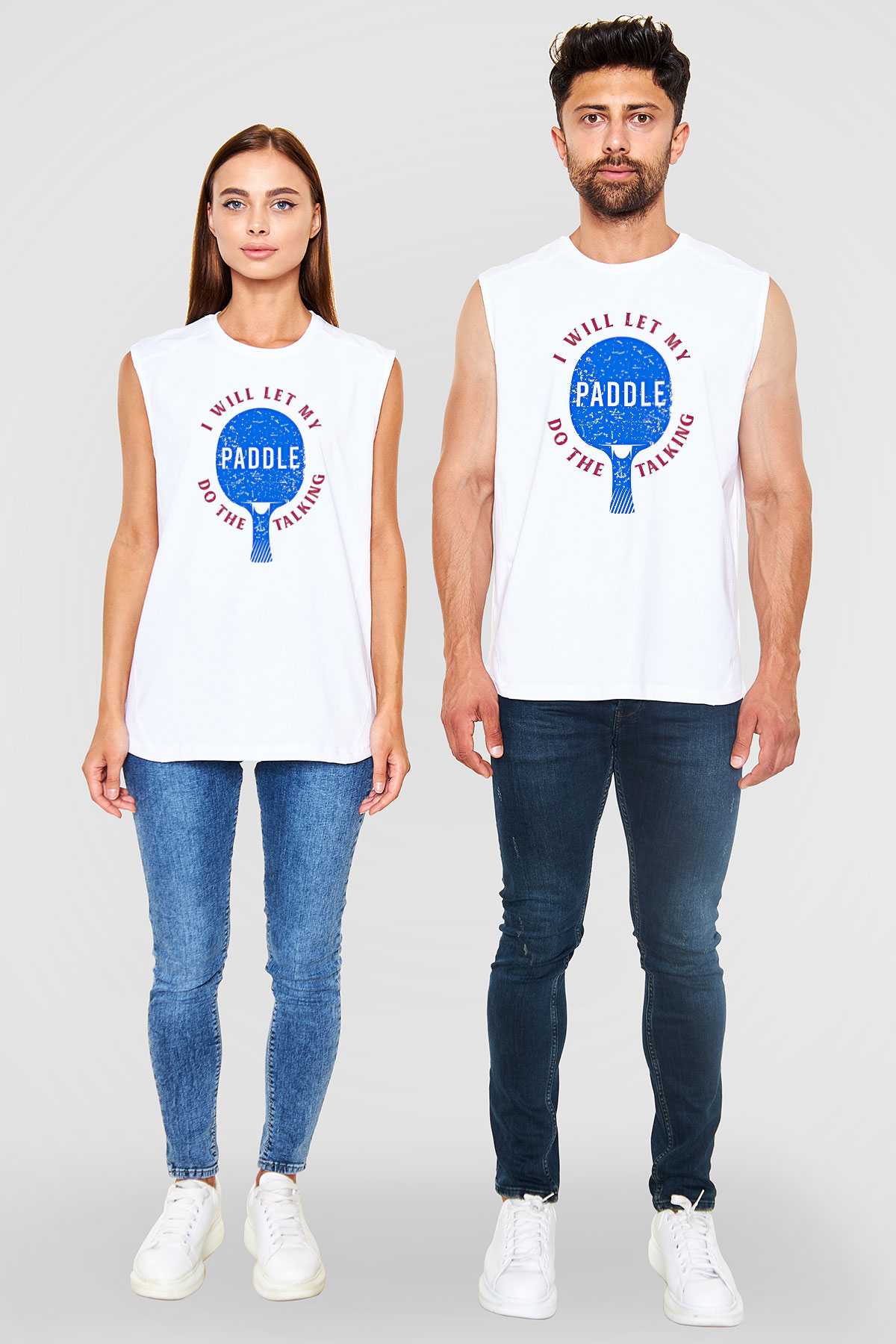 Masa Tenisi Baskılı Unisex Kolsuz Beyaz Tişört