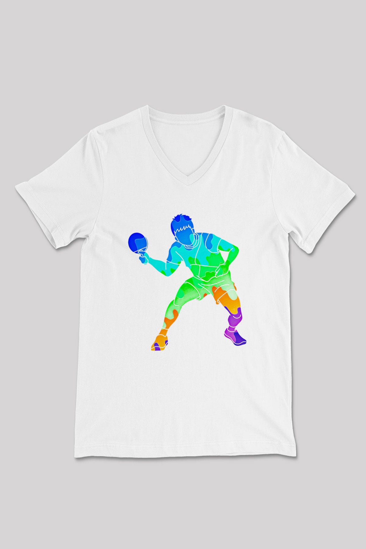 Masa Tenisi Baskılı Unisex V Yaka Tişört - Tshirt