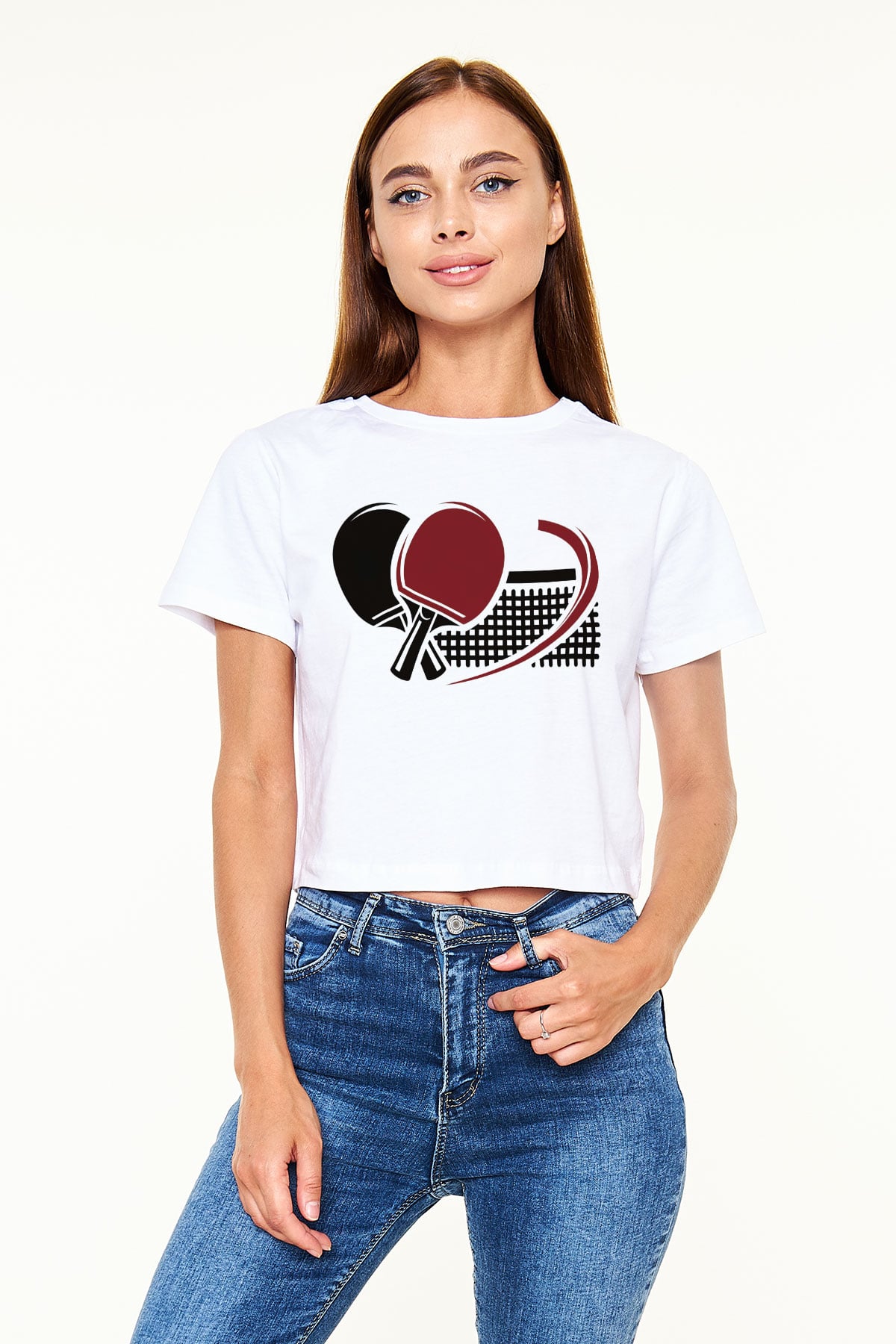 Masa tenisi Beyaz Croptop Tişört