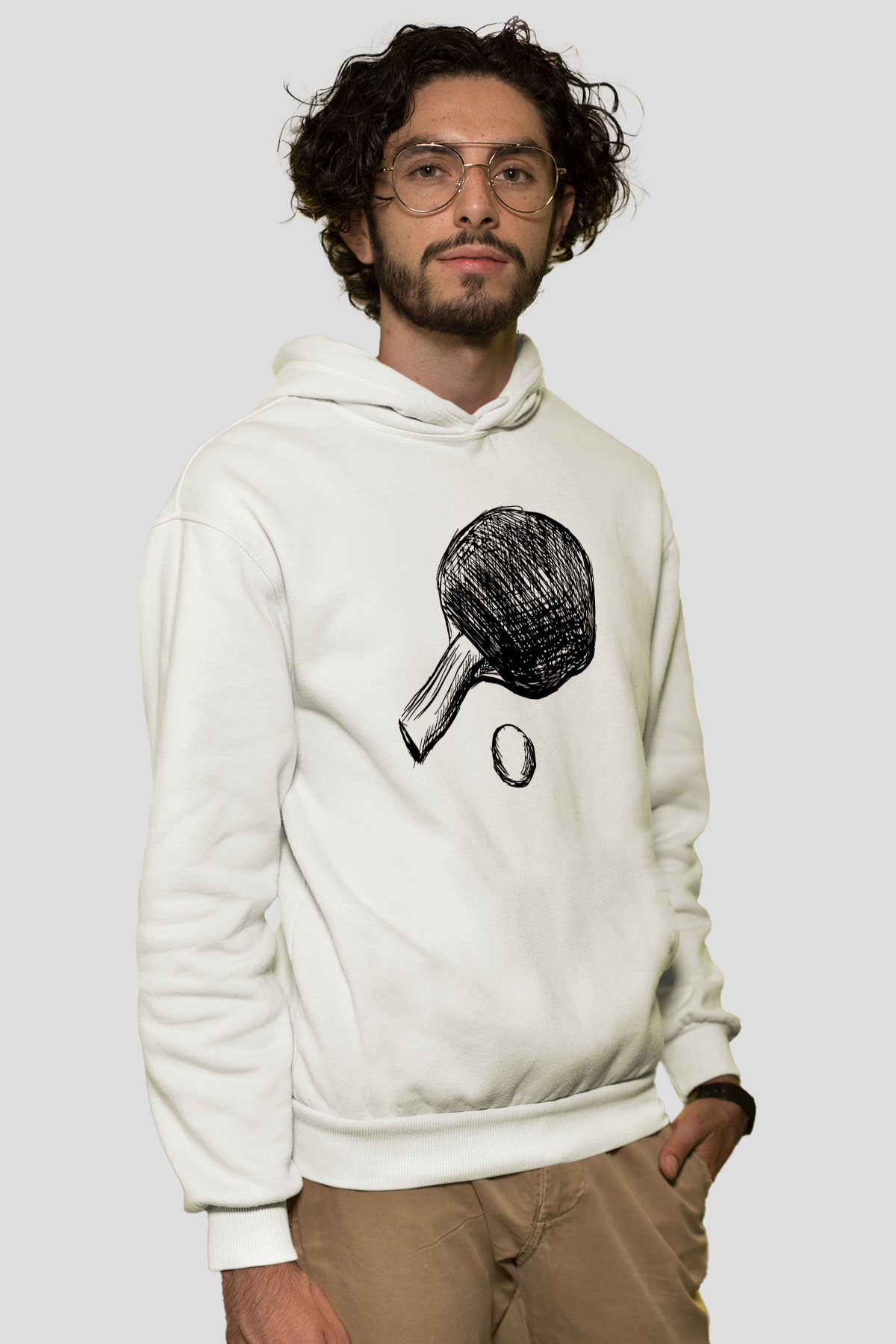 Masa tenisi Beyaz Unisex Kapüşonlu Sweatshirt