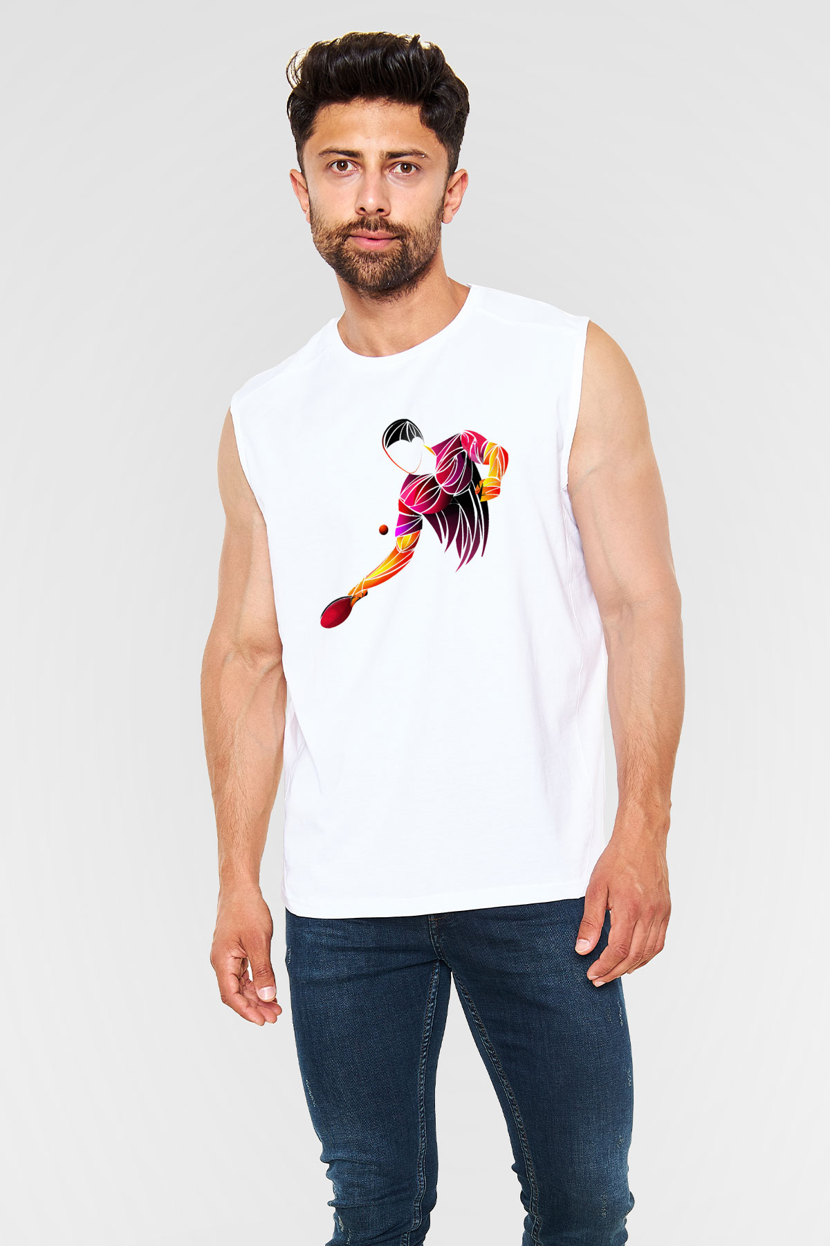Masa tenisi Beyaz Unisex Kolsuz Tişört