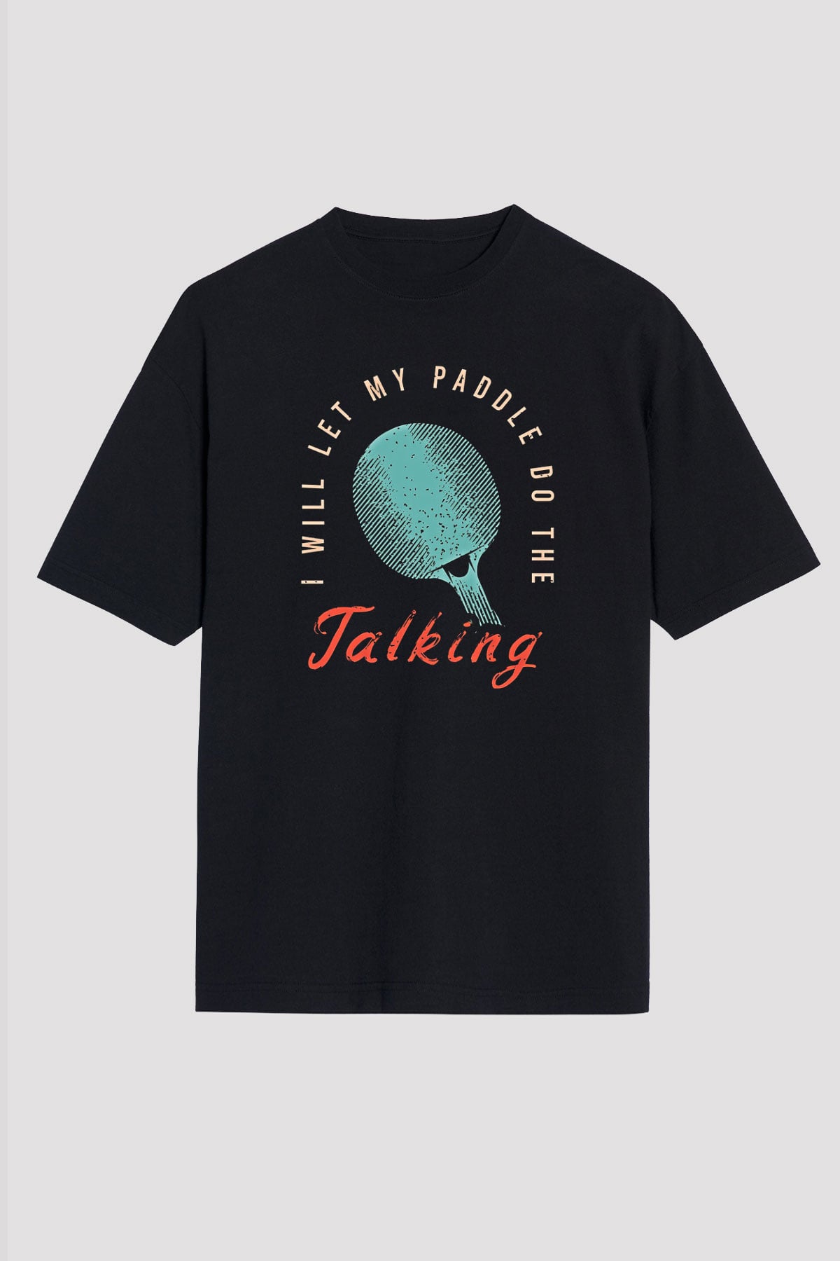 Masa Tenisi - Ping Pong Baskılı Unisex Siyah Oversize Tişört