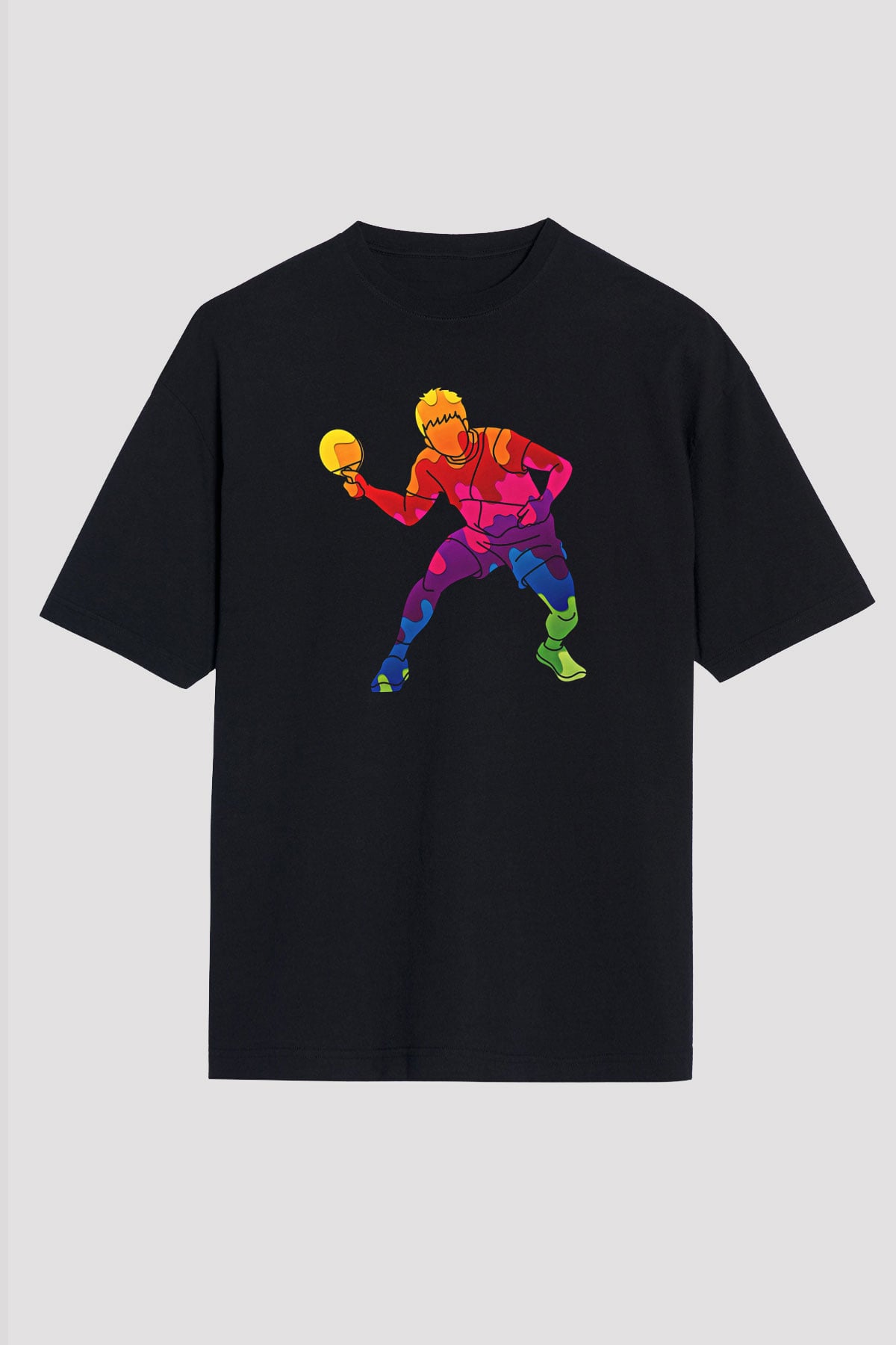 Masa Tenisi - Ping Pong Baskılı Unisex Siyah Oversize Tişört