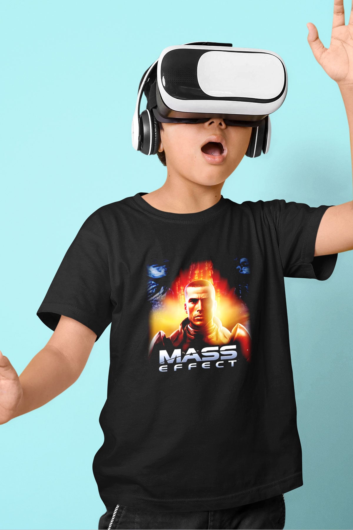 Mass Effect Baskılı Siyah Unisex Çocuk Tişört