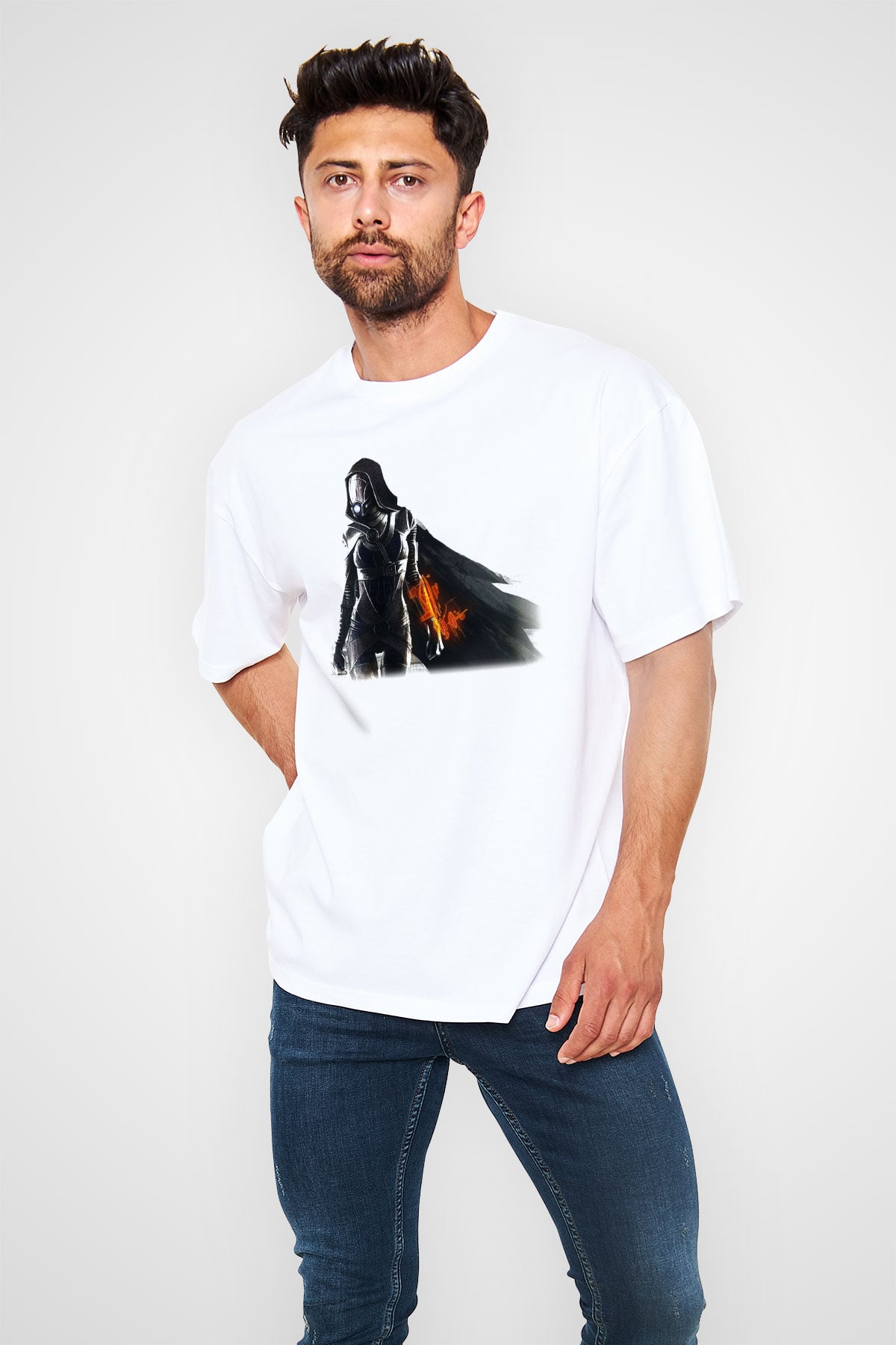 Mass Effect Beyaz Unisex Oversize Tişört T-Shirt