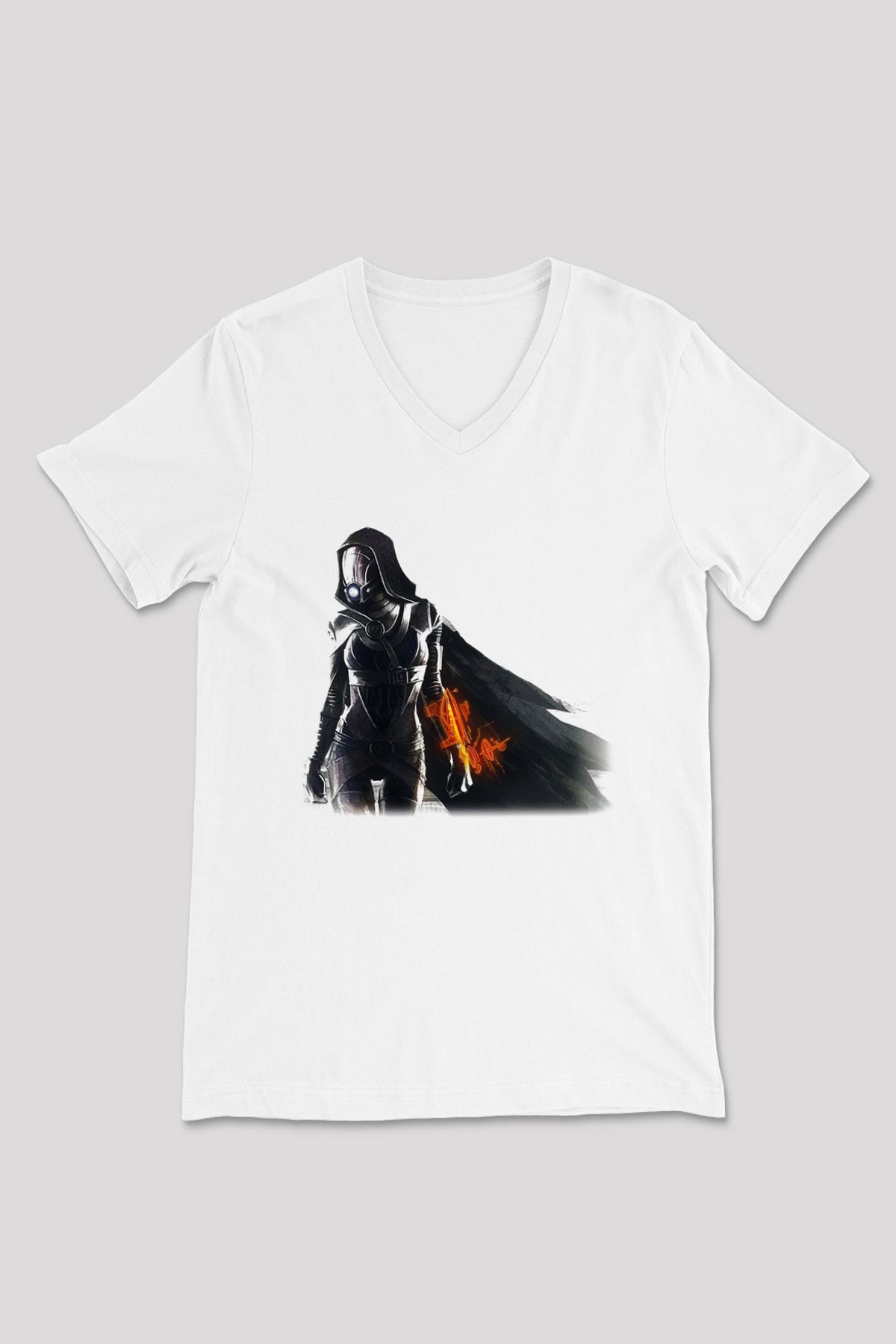 Mass Effect Beyaz Unisex V Yaka Tişört T-Shirt