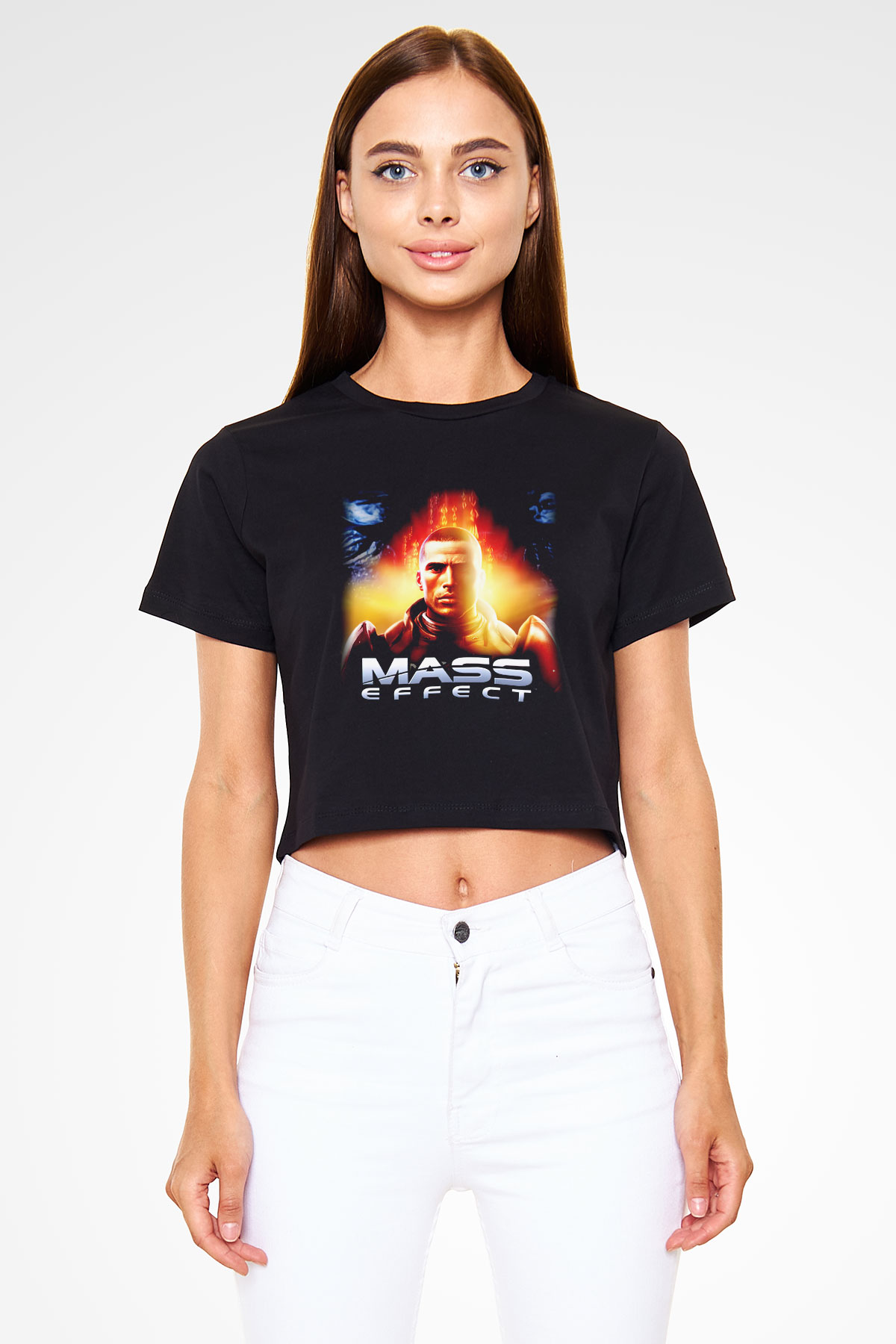 Mass Effect Siyah Crop Top Tişört