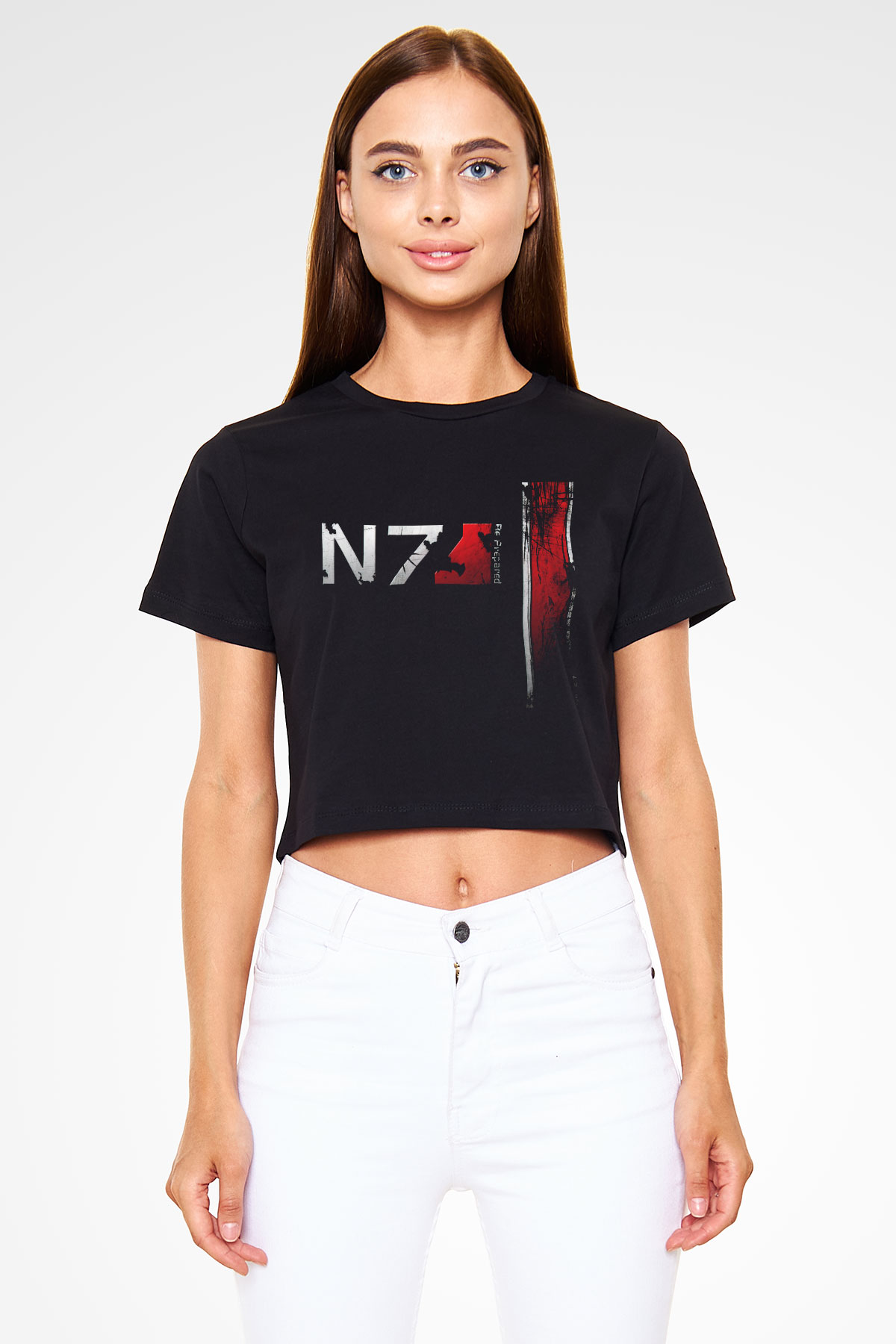 Mass Effect Siyah Crop Top Tişört