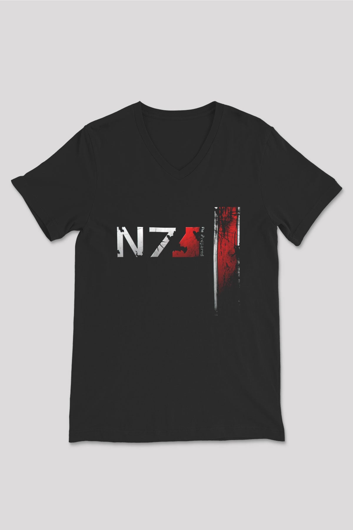 Mass Effect Siyah Unisex V Yaka Tişört T-Shirt