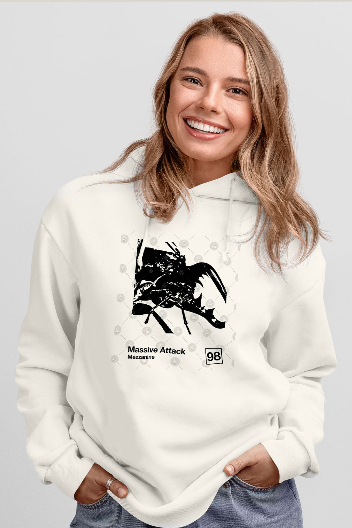 Massive Attack Baskılı Beyaz Unisex Kapüşonlu Sweatshirt