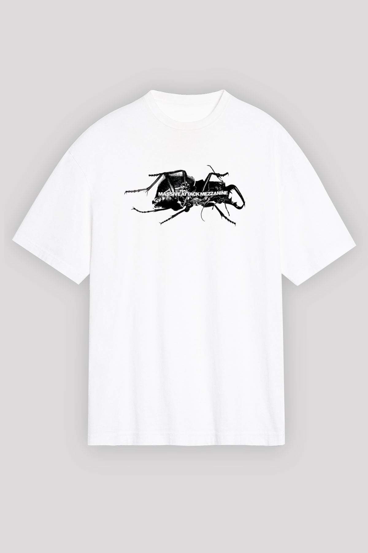 Massive Attack Baskılı Beyaz Unisex Oversize Tişört - Tshirt