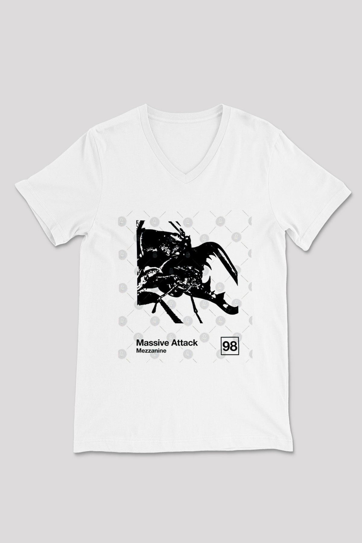 Massive Attack Baskılı Beyaz Unisex V Yaka Tişört - Tshirt
