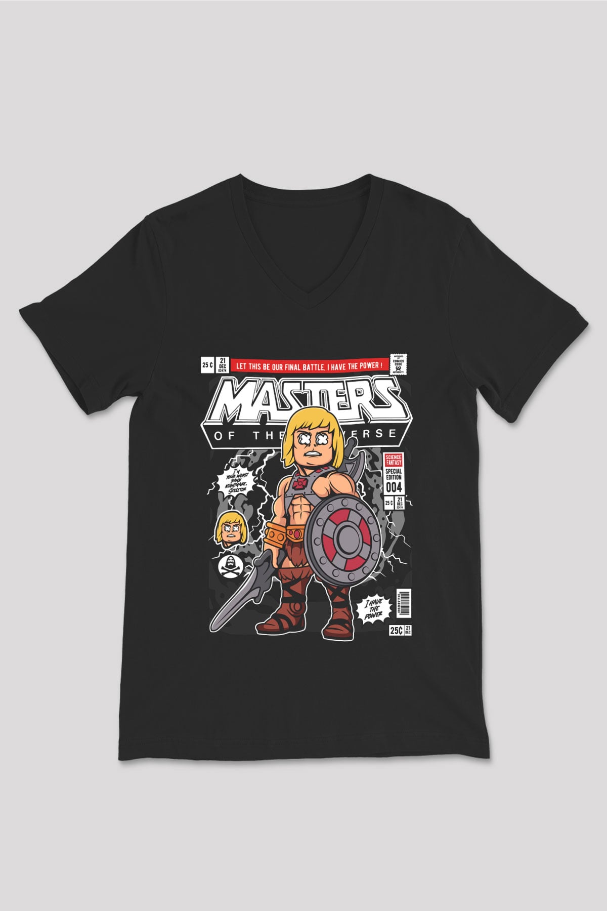 Master Baskılı Unisex Siyah V Yaka Tişört