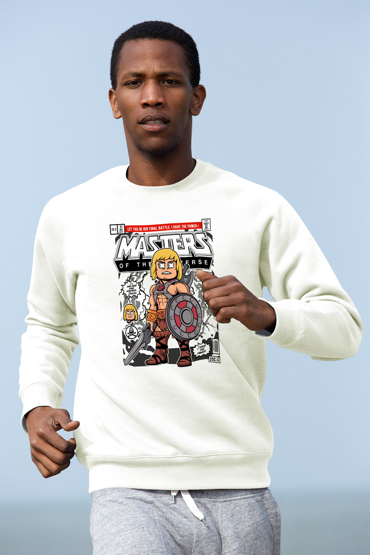 Master Of The Universe Baskılı Unisex Beyaz Sweatshirt