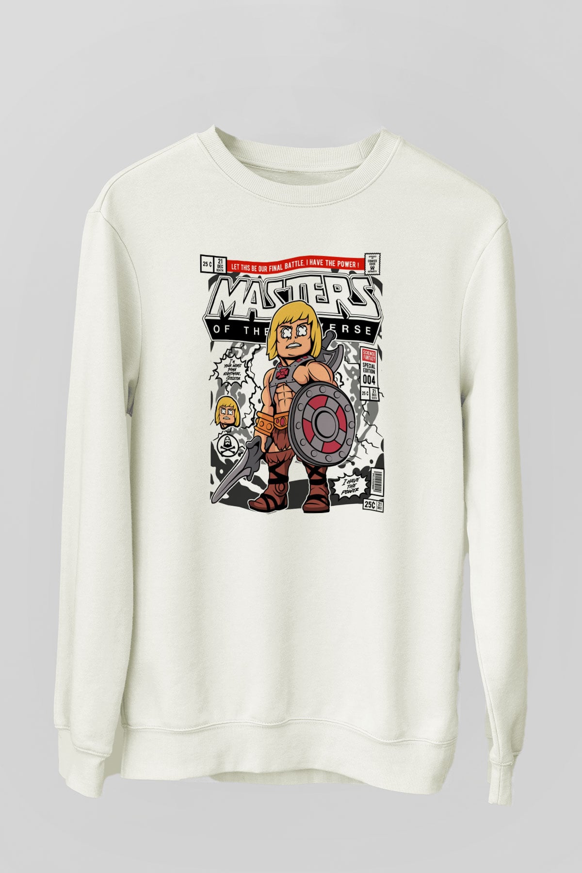 Master Of The Universe Baskılı Unisex Beyaz Sweatshirt