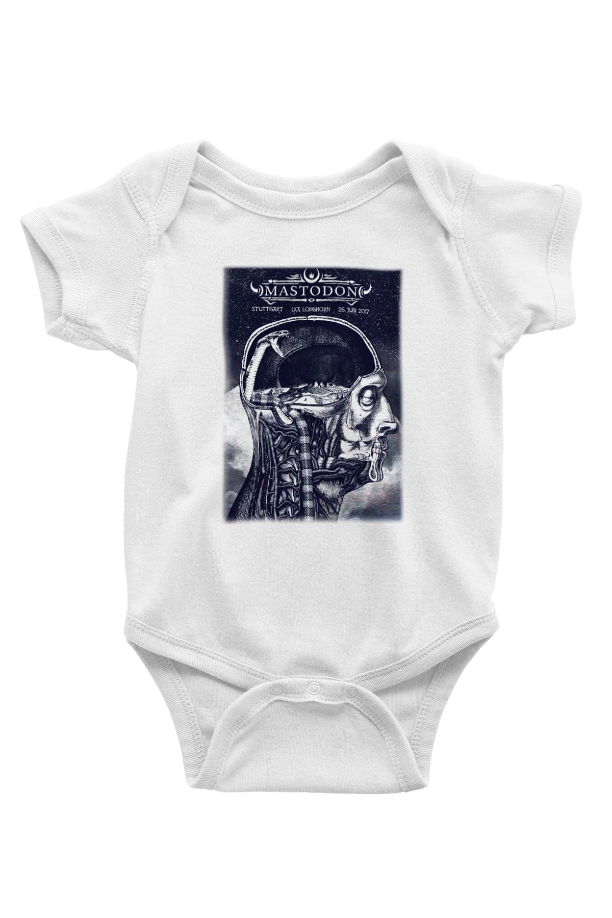 Mastodon Baskılı Beyaz Unisex Bebek Body - Zıbın