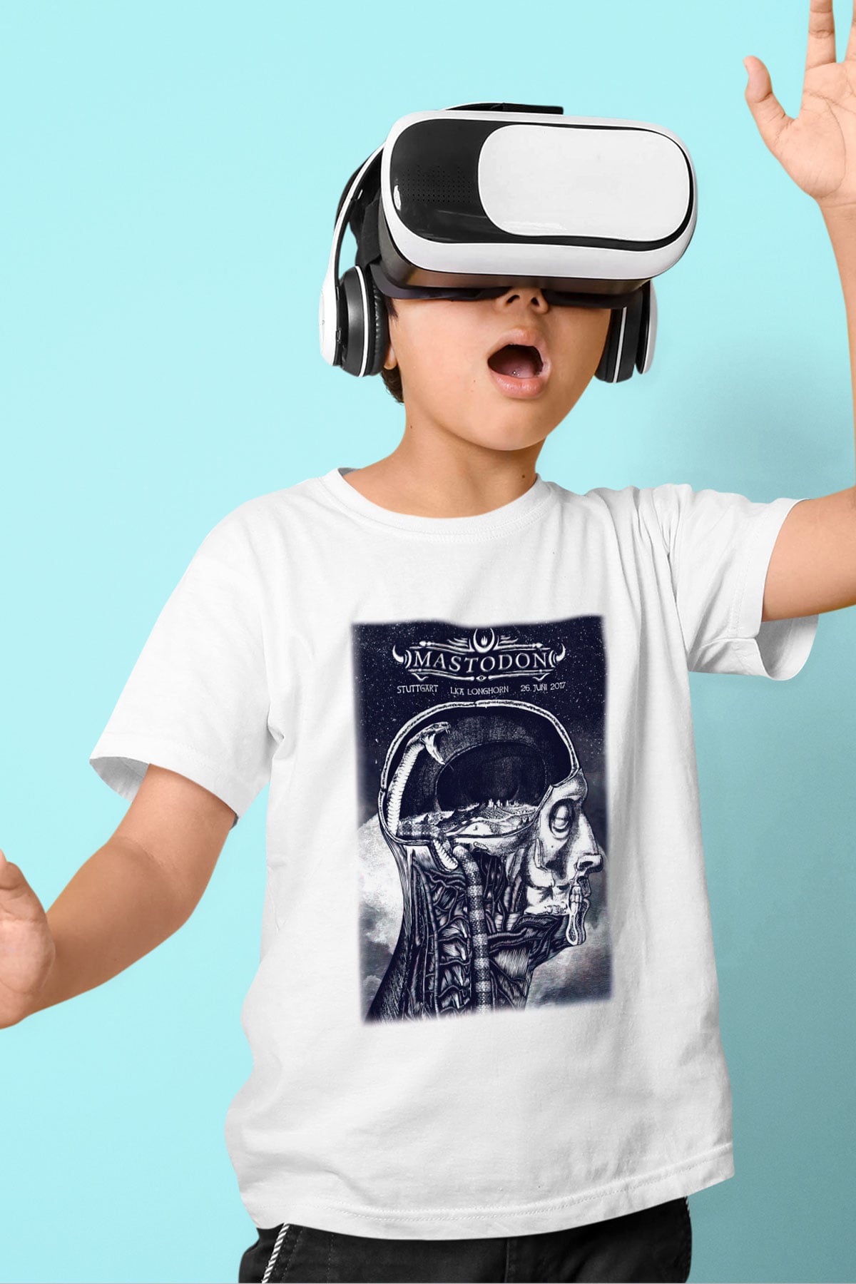 Mastodon Baskılı Beyaz Unisex Çocuk Tişört