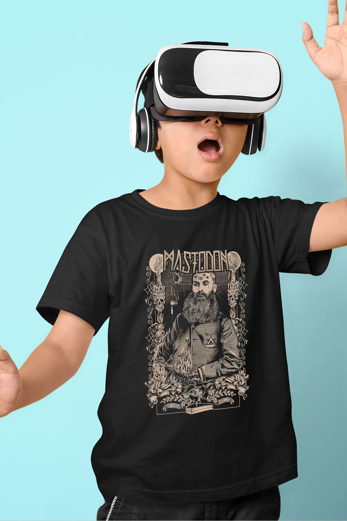 Mastodon Baskılı Siyah Unisex Çocuk Tişört