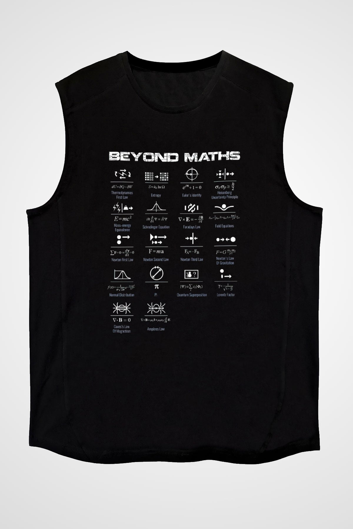 Matematiğin Ötesinde Baskılı Unisex Kolsuz Siyah Tişört - Tshirt