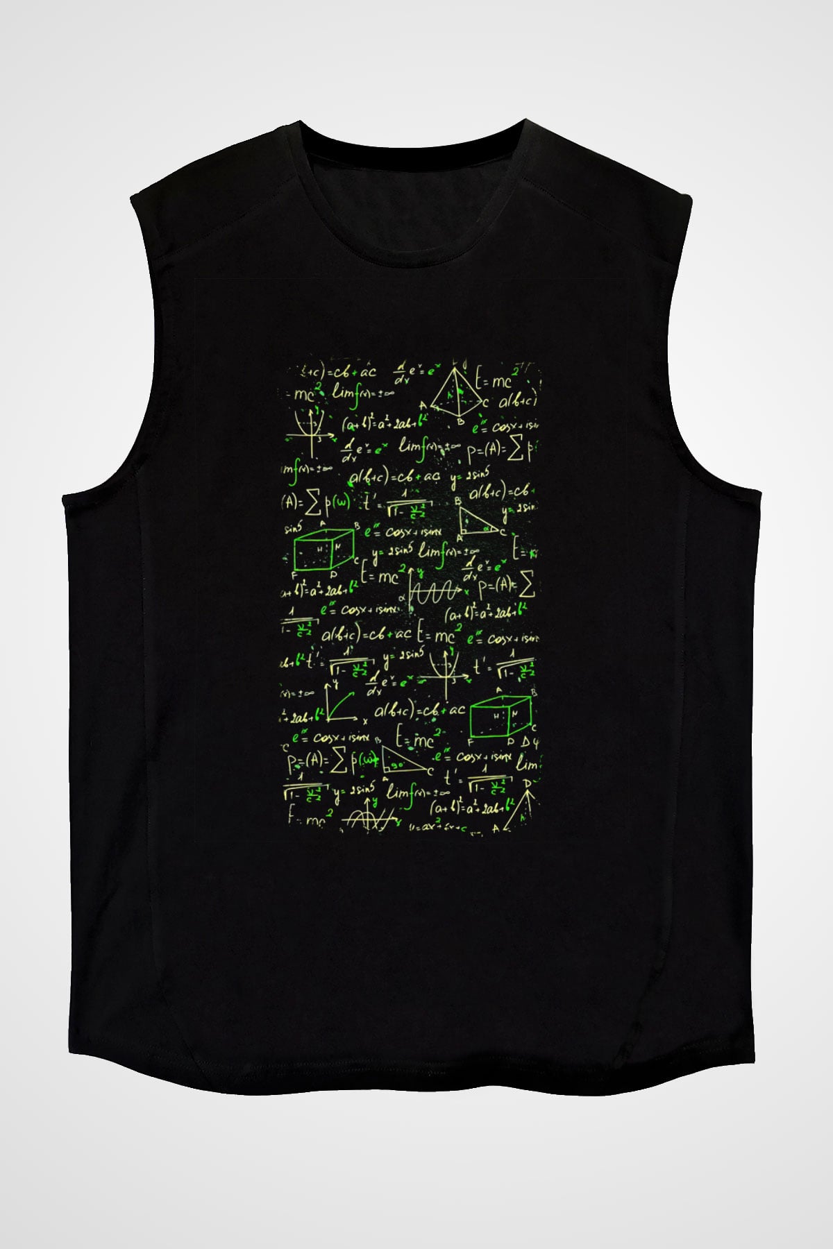 Matematik Fizik Formülleri  Baskılı Unisex Siyah Kolsuz Tişört