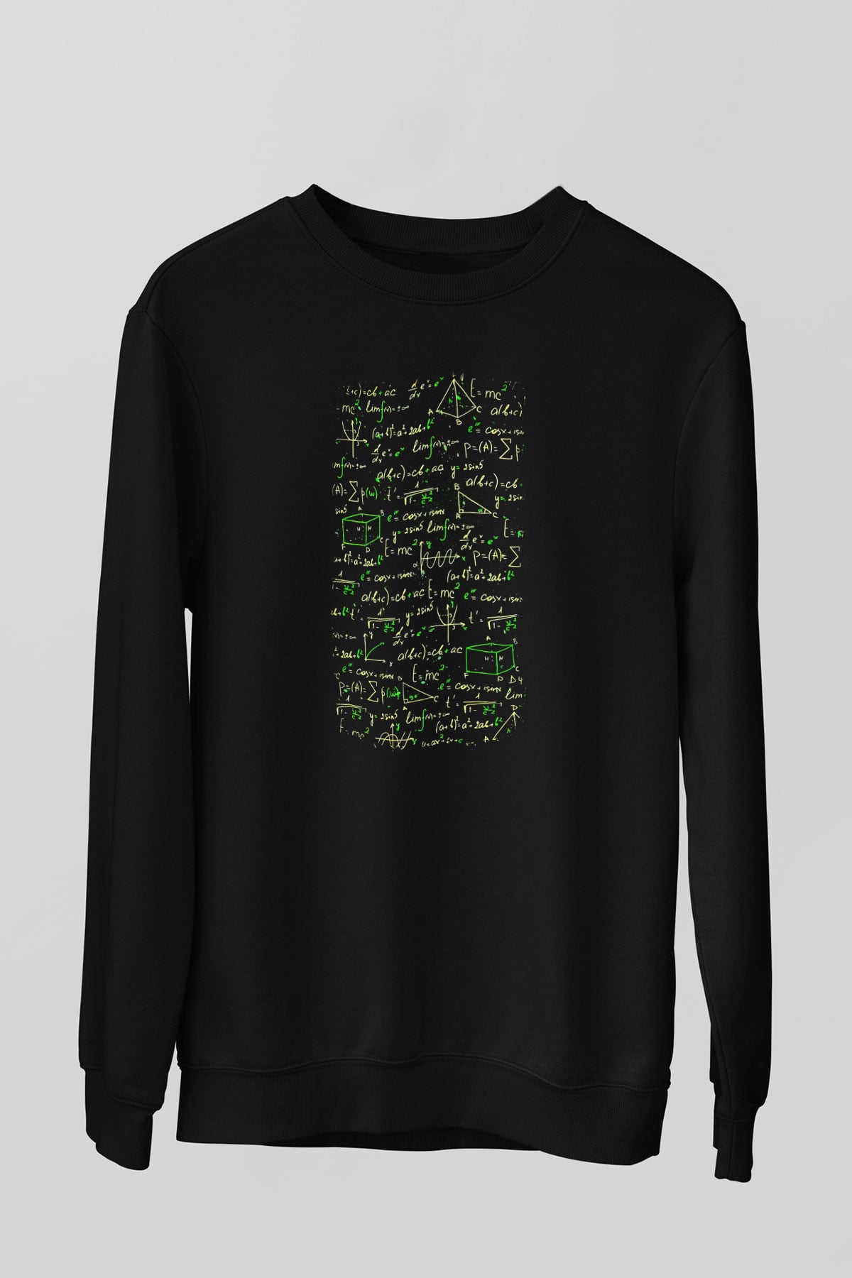 Matematik Fizik Formülleri  Baskılı Unisex Siyah Sweatshirt