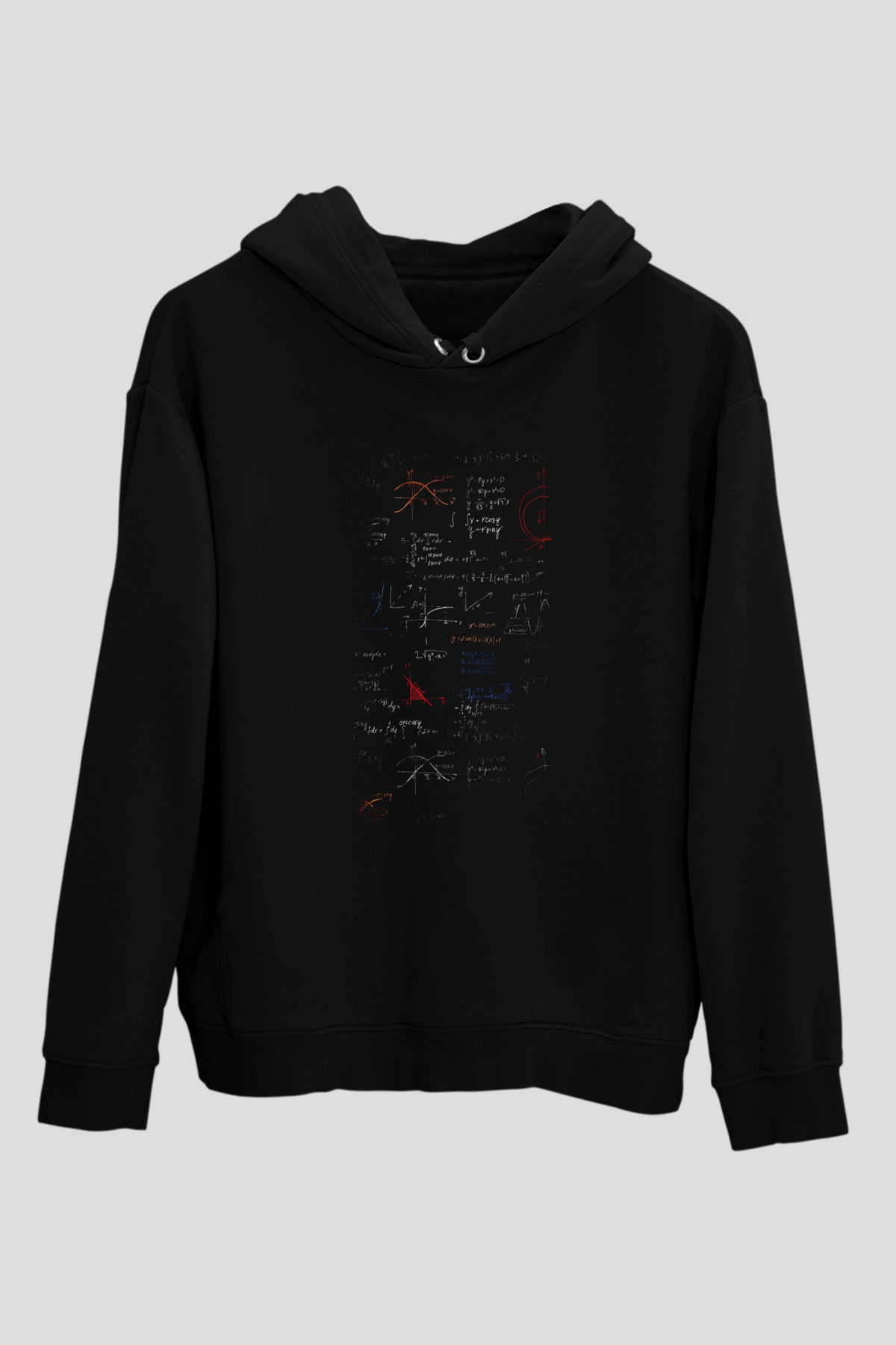 Matematik Fonksiyon Grafikleri Baskılı Unisex Siyah Hoodie